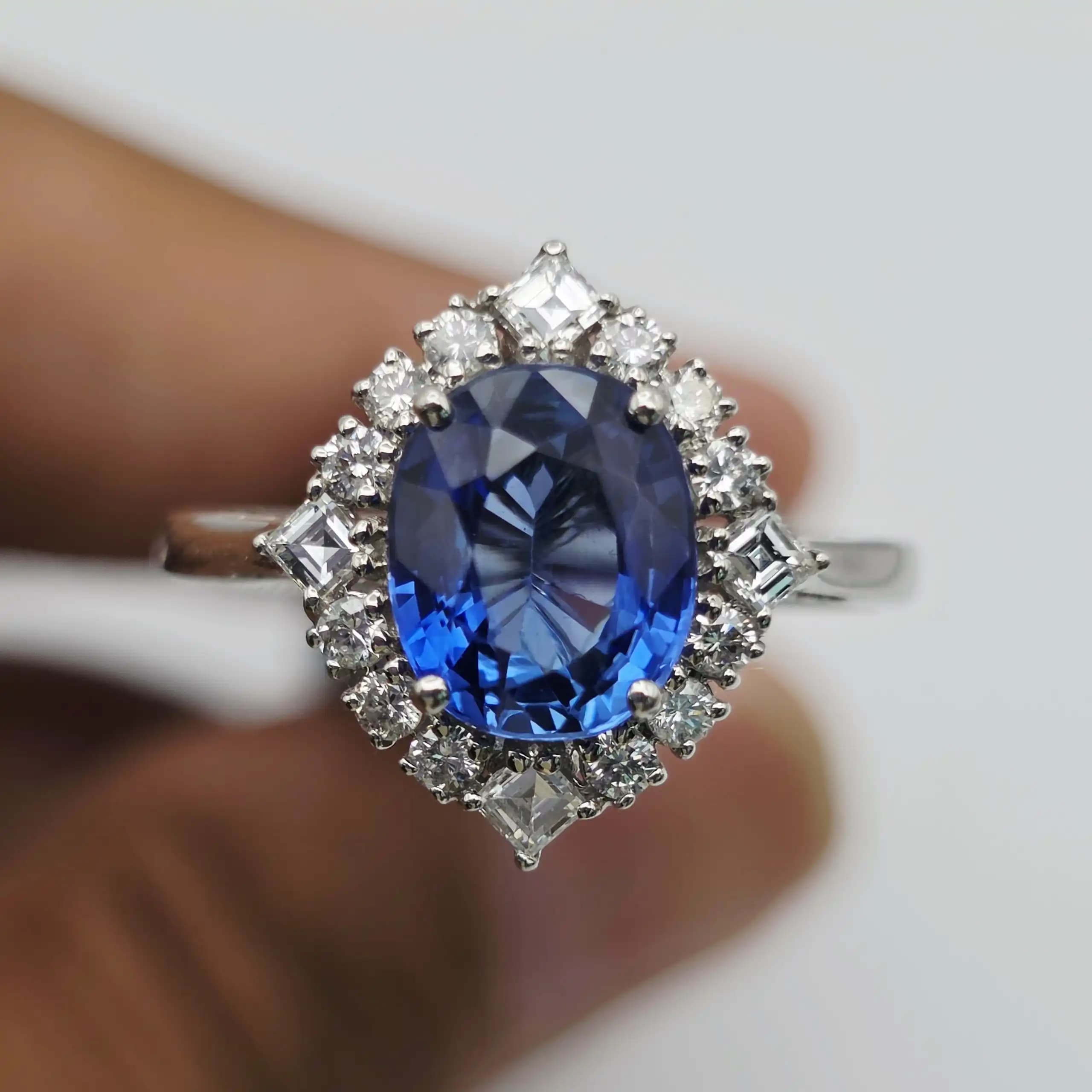 Vintage Style Blue Sapphire and Diamond Halo Ring