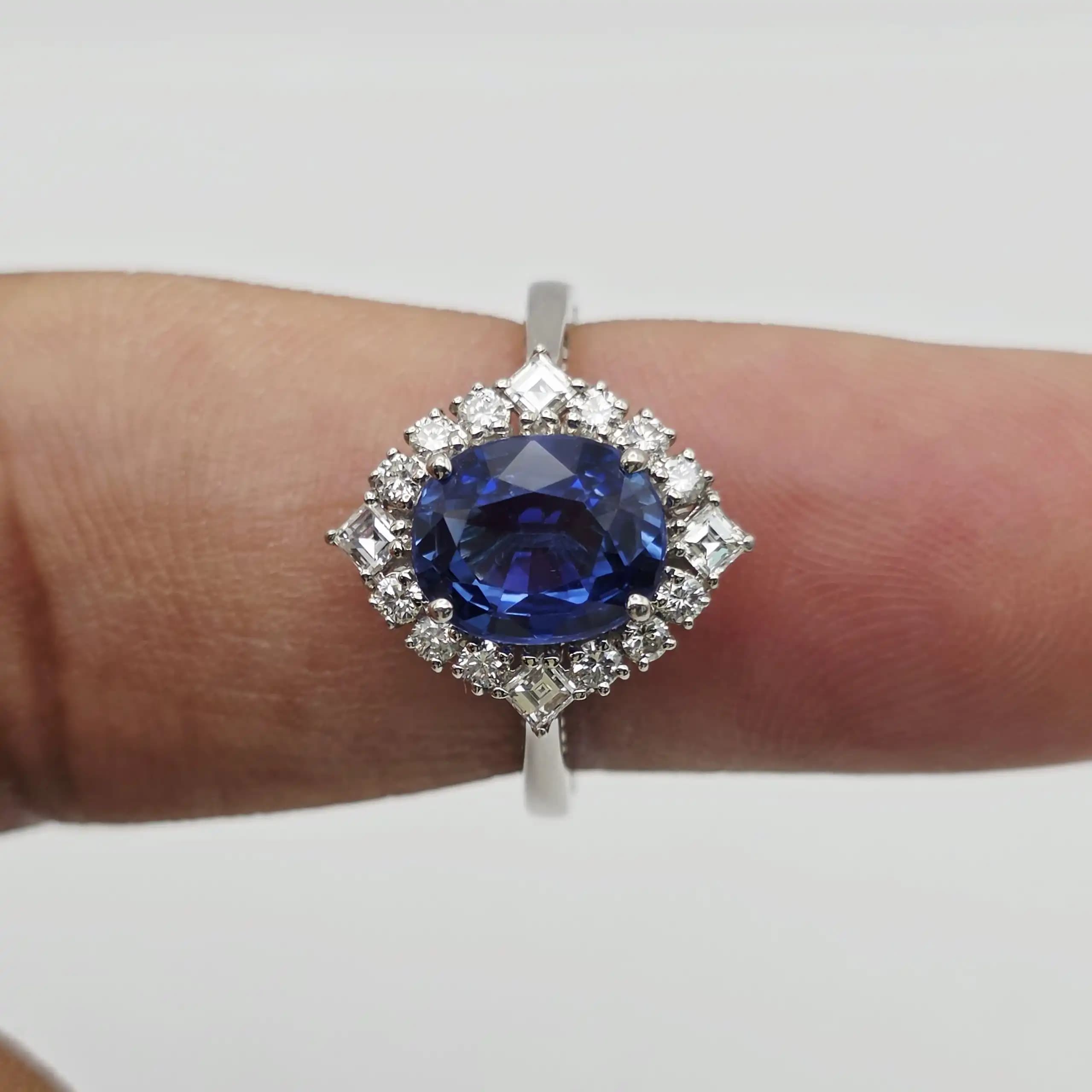 Vintage Style Blue Sapphire and Diamond Halo Ring