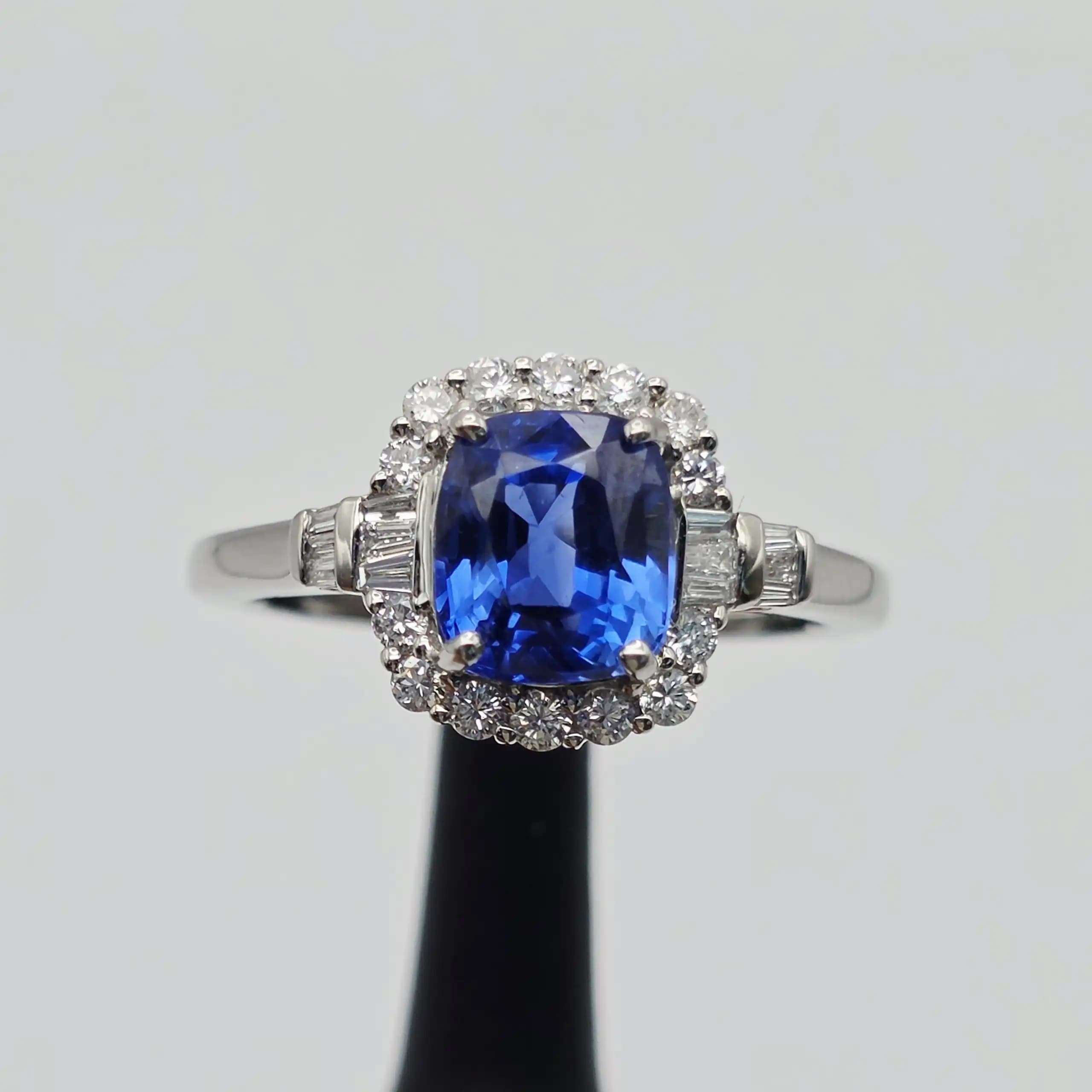 Vintage Style Blue Sapphire and Diamond Halo Ring
