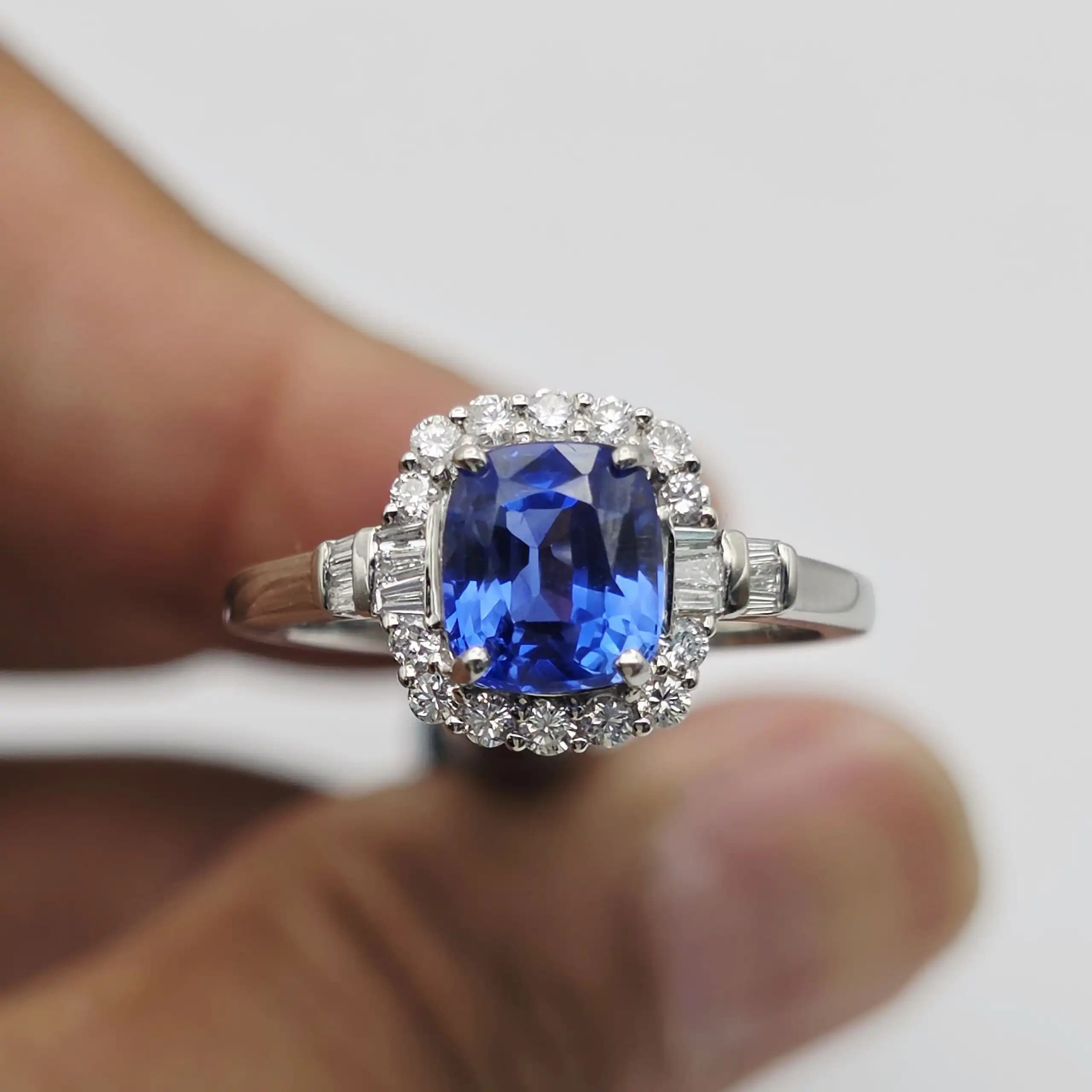 Vintage Style Blue Sapphire and Diamond Halo Ring