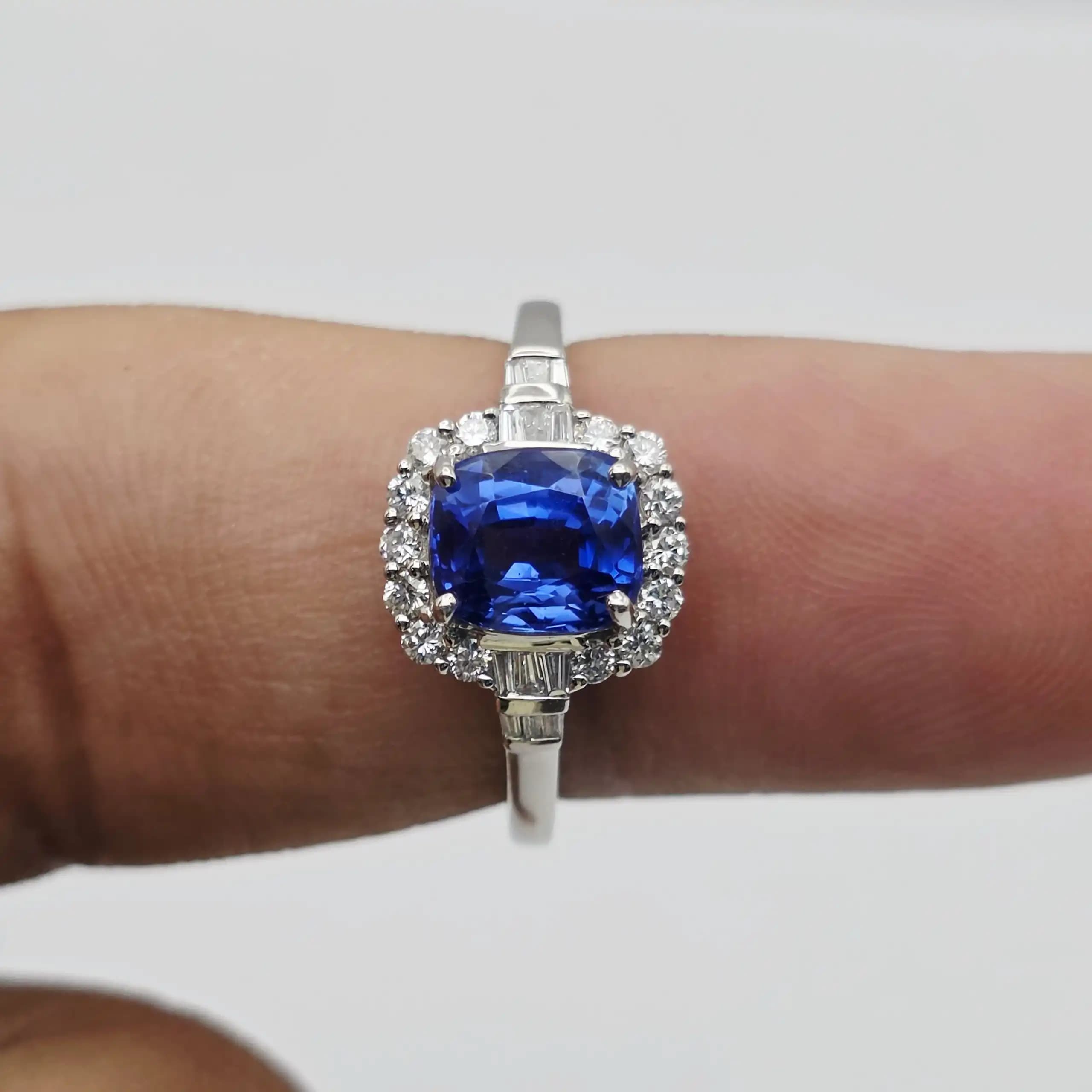 Vintage Style Blue Sapphire and Diamond Halo Ring