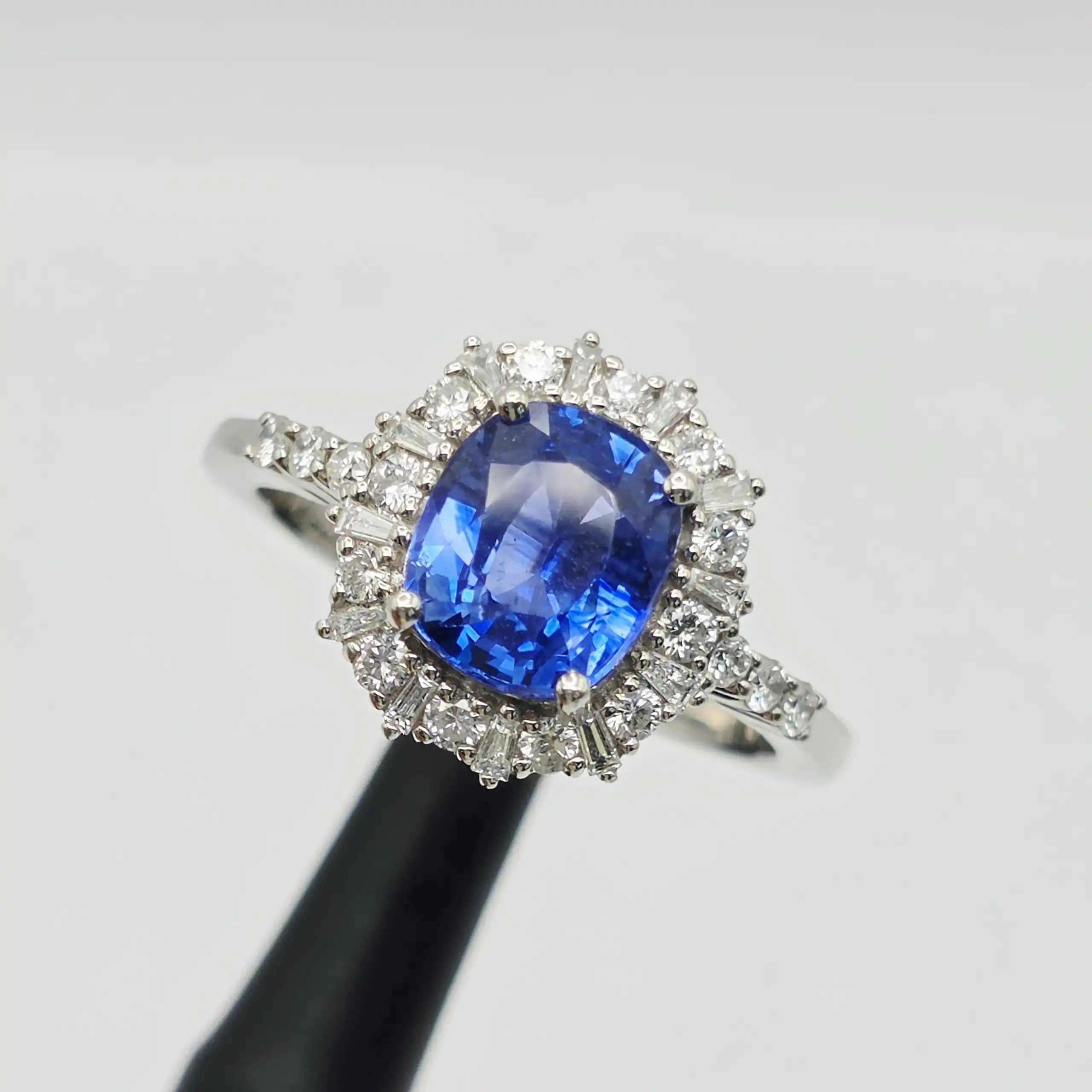 Vintage Style Blue Sapphire and Diamond Halo Ring
