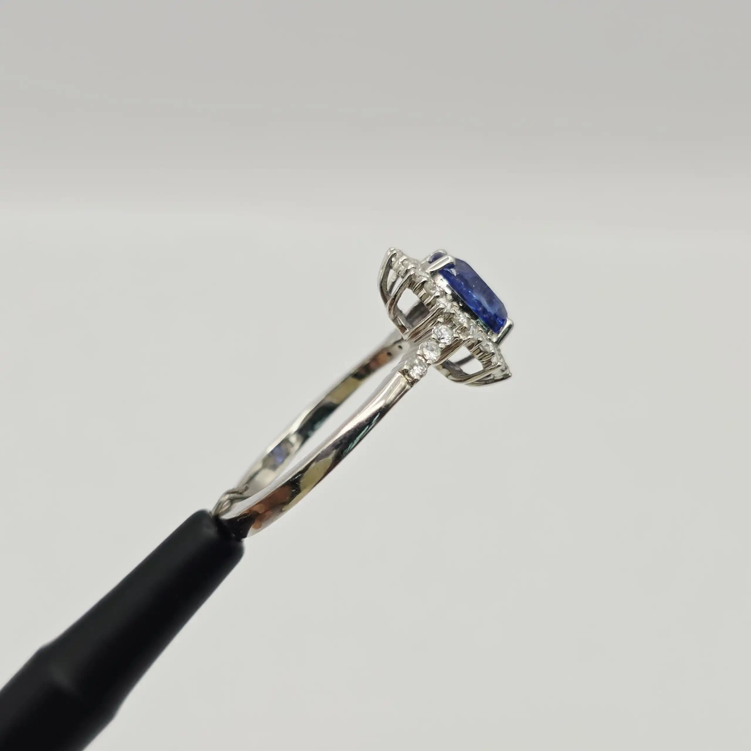 Vintage Style Blue Sapphire and Diamond Halo Ring