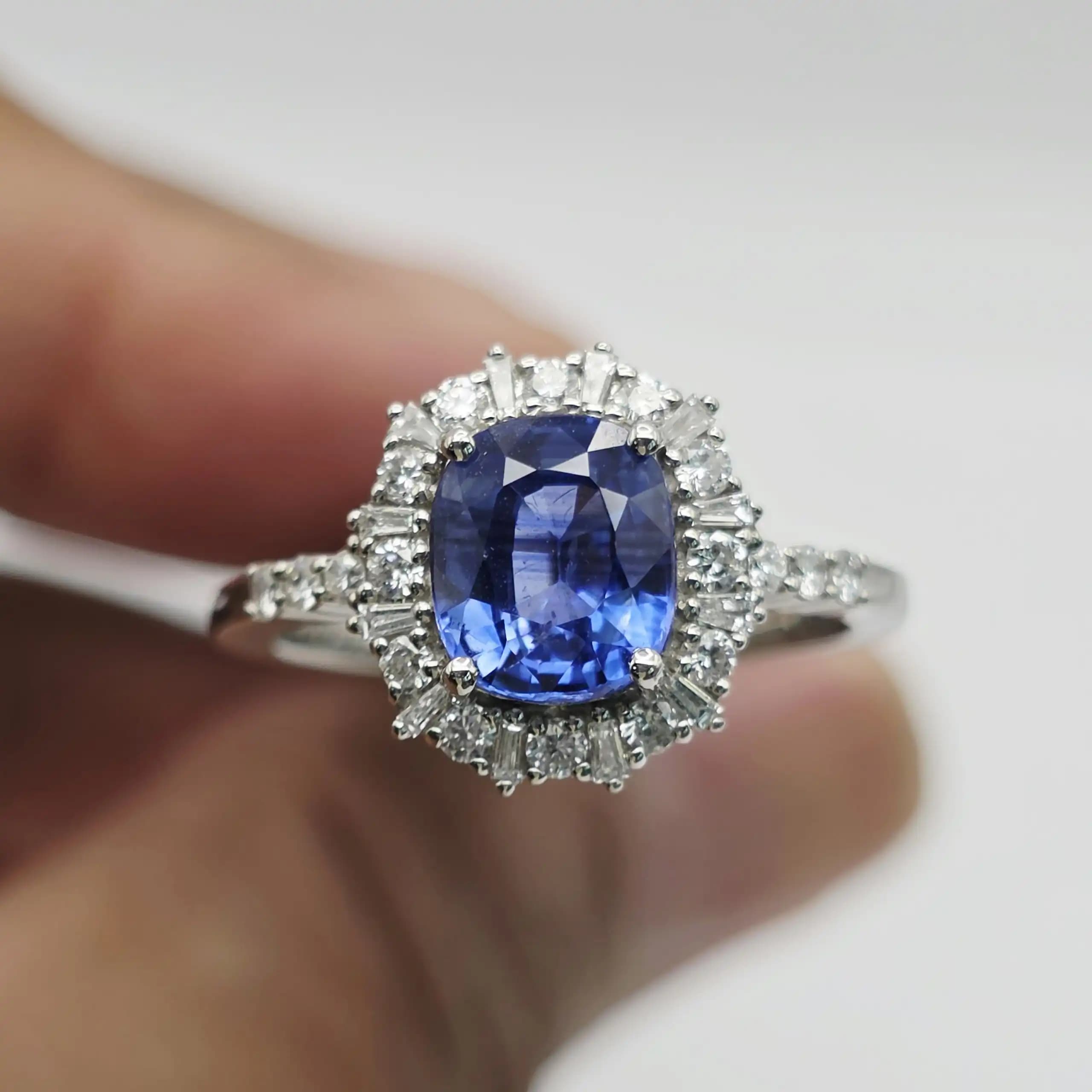 Vintage Style Blue Sapphire and Diamond Halo Ring