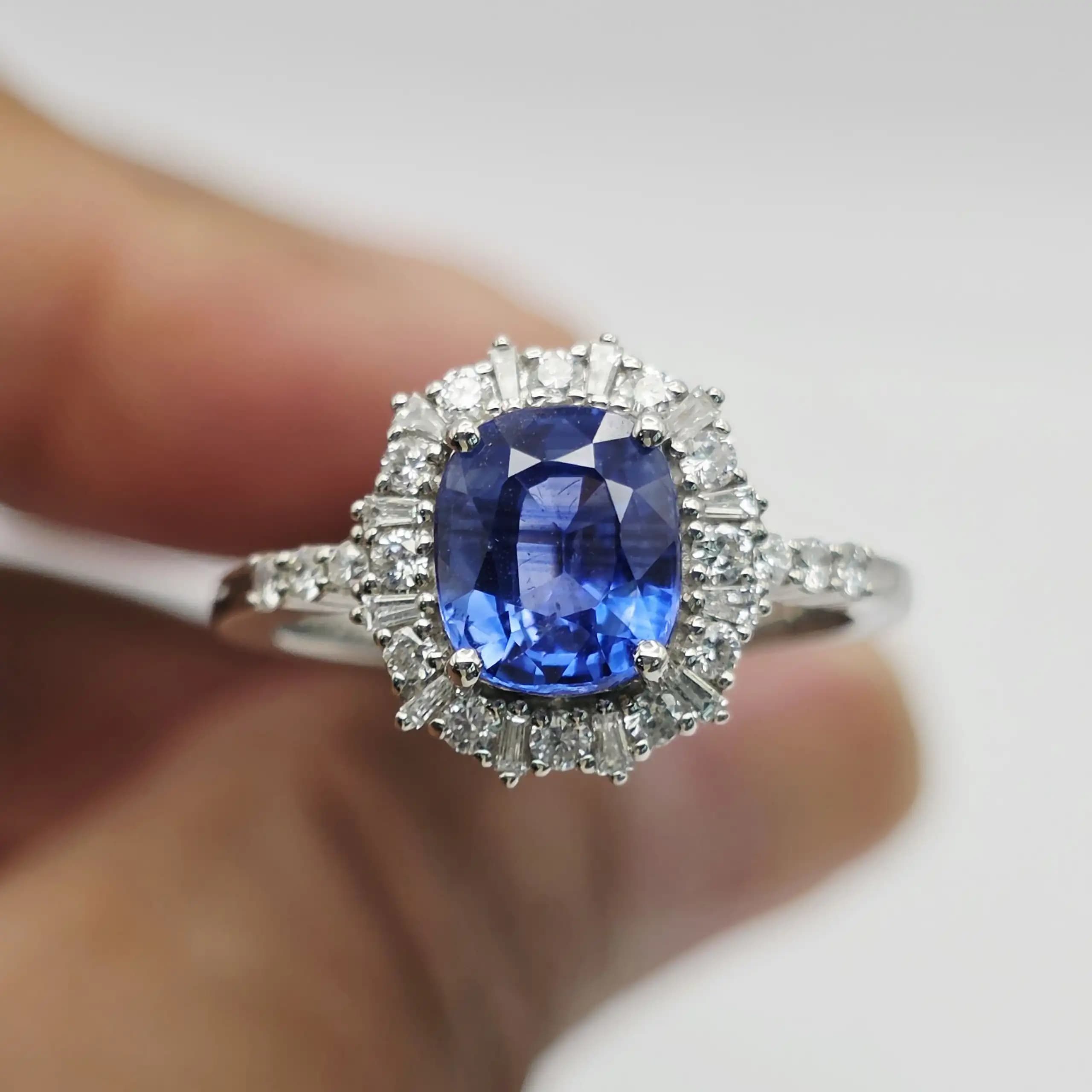 Vintage Style Blue Sapphire and Diamond Halo Ring