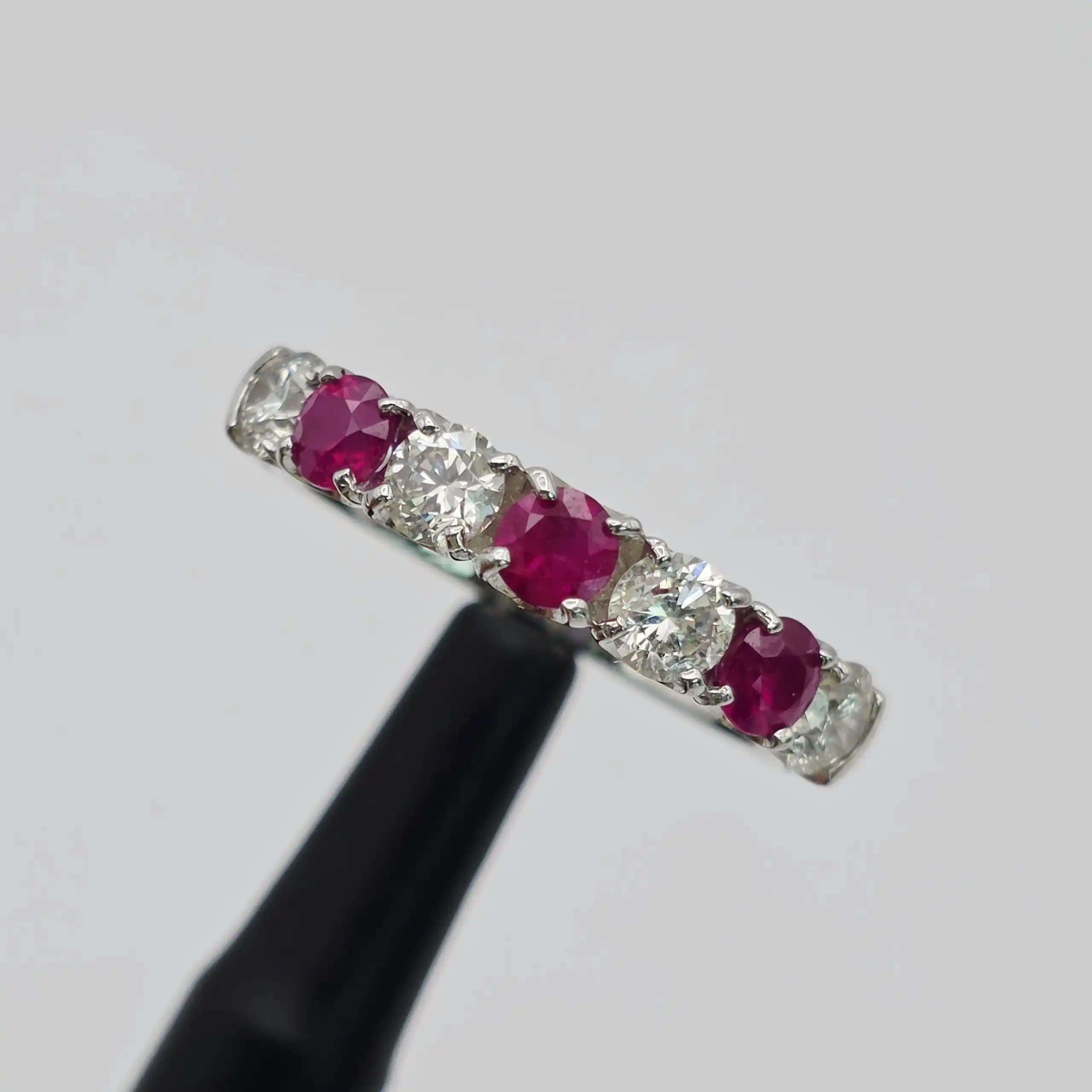 0.63 cts natural ruby and diamond band ring in 18K white gold