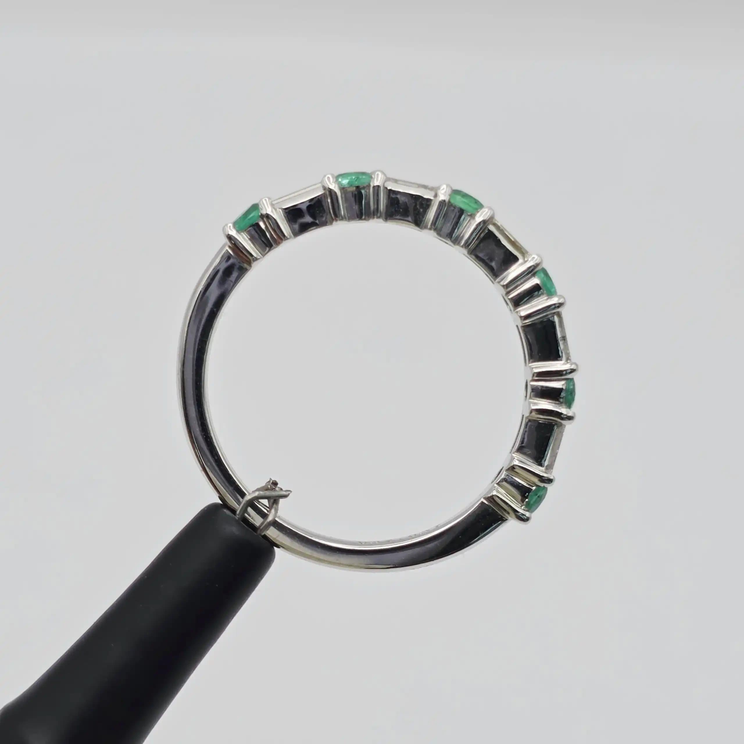 0.37 cts baguette natural emerald and diamond half eternity ring in 18K white gold