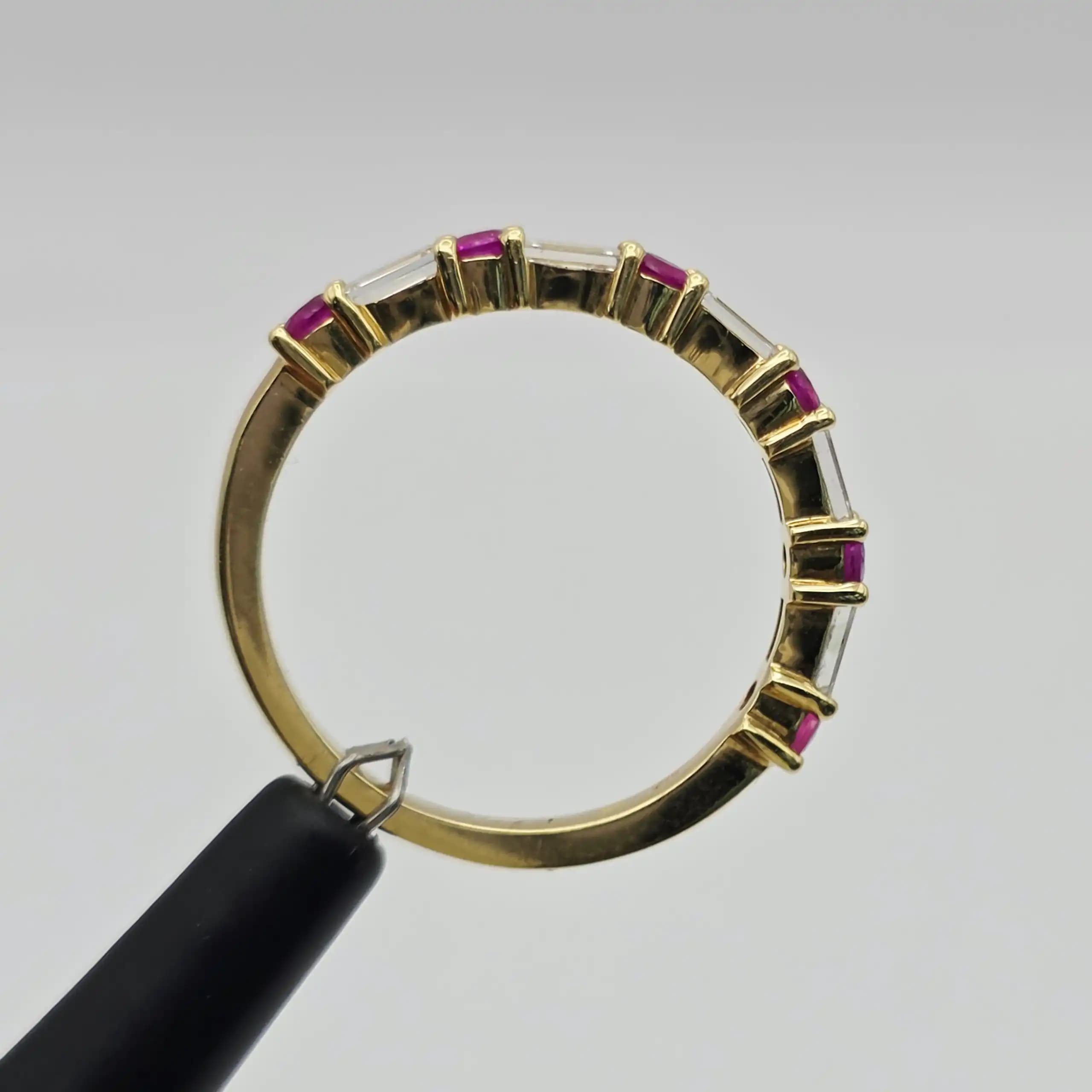 0.49 cts baguette natural ruby and diamond half eternity ring in 18K yellow gold