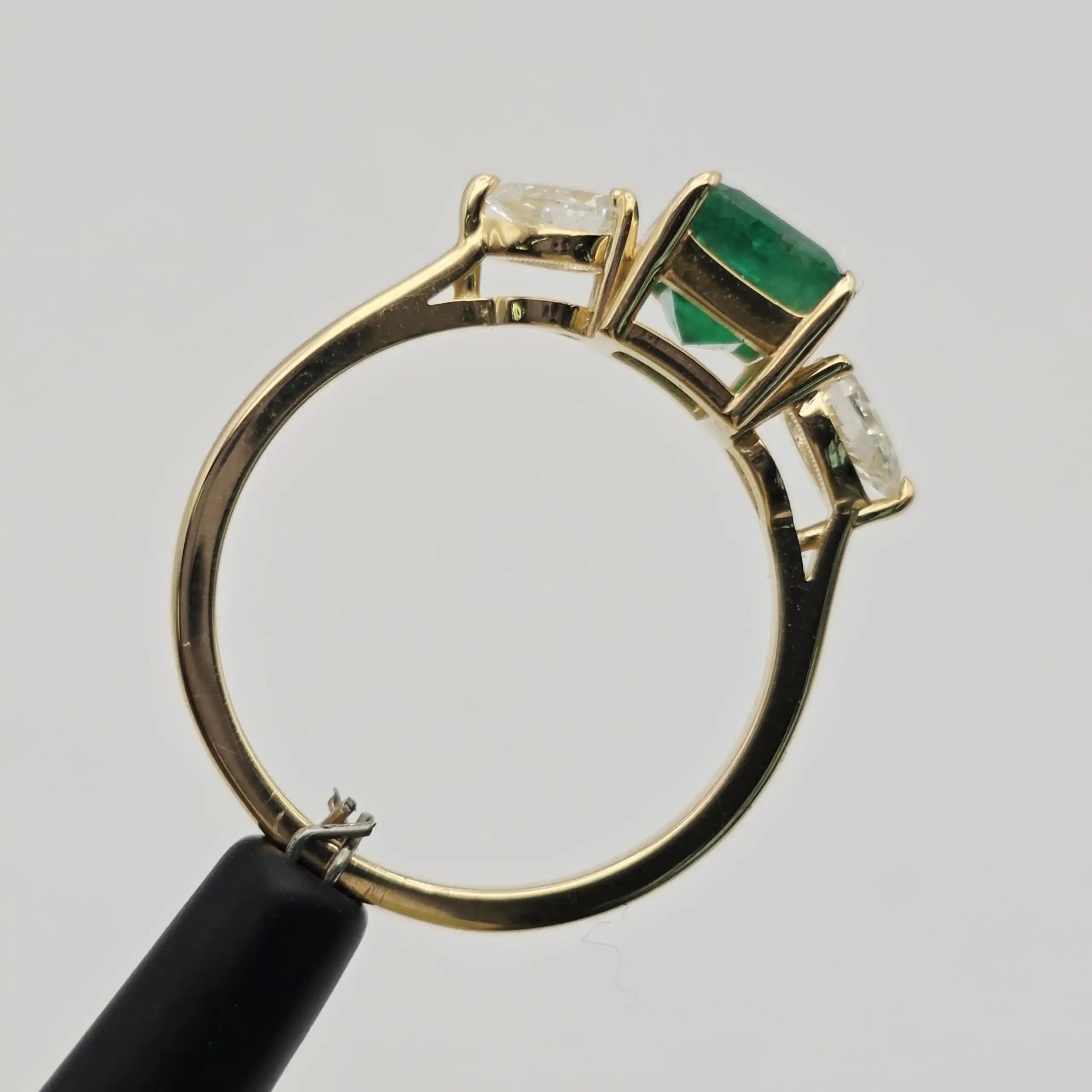 1.23 cts oval natural emerald solitaire ring with pave band in 14K yellow gold