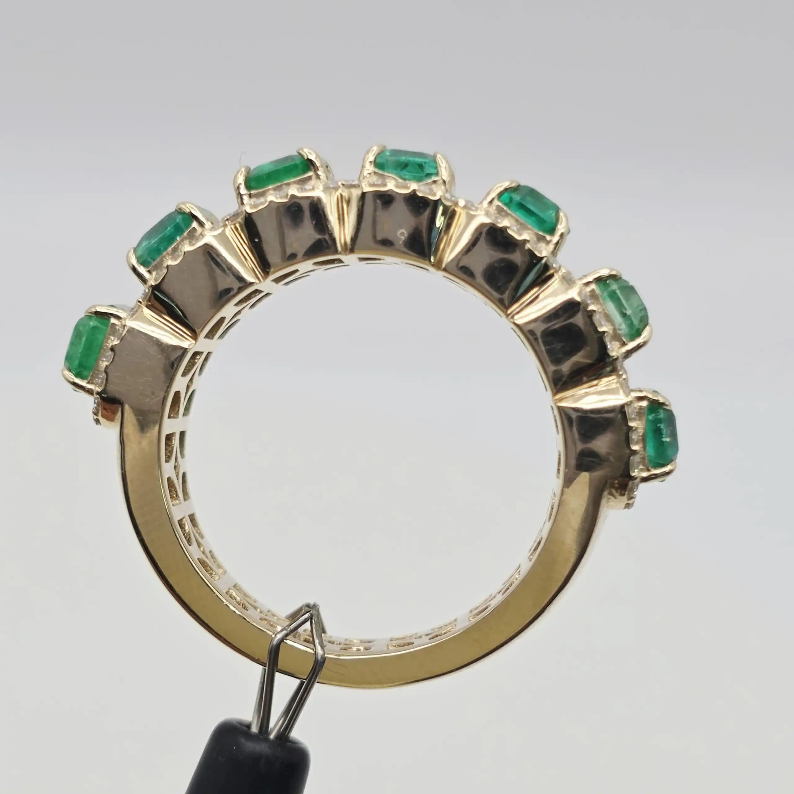 3.68 cts emerald cut natural emerald half eternity ring in 14K yellow gold
