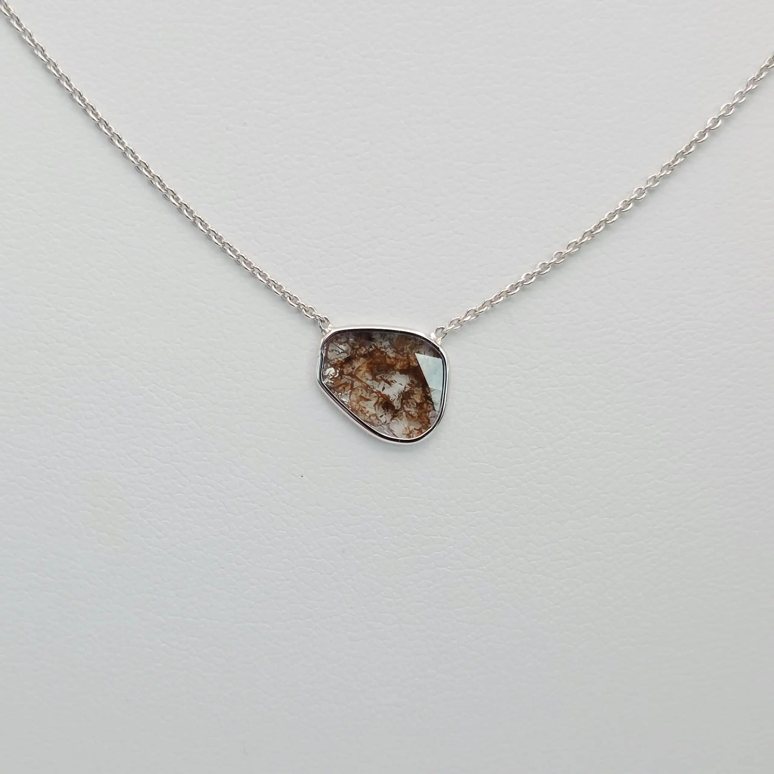 0.62 cts natural diamond slice pendant necklace in 14K white gold