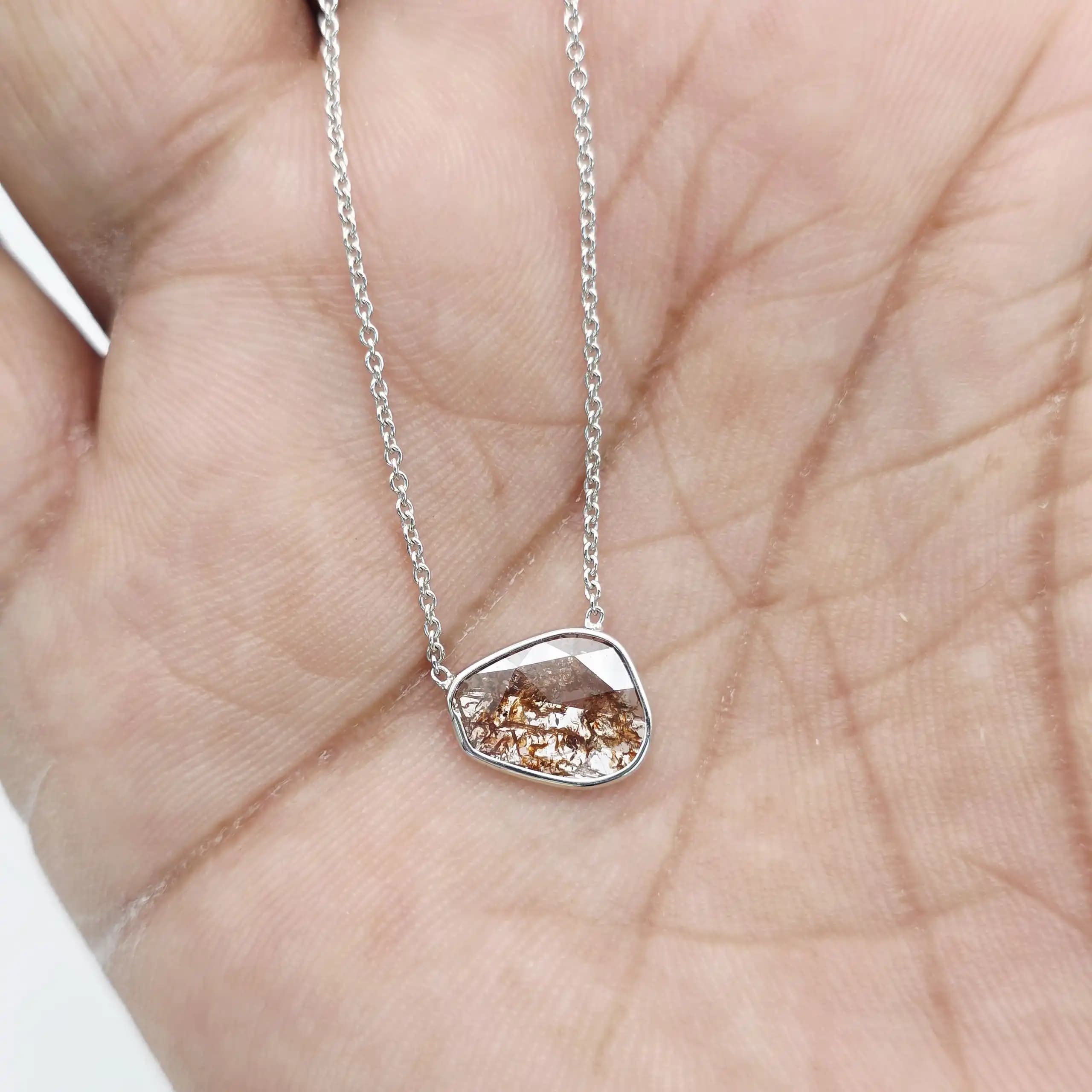 0.62 cts natural diamond slice pendant necklace in 14K white gold