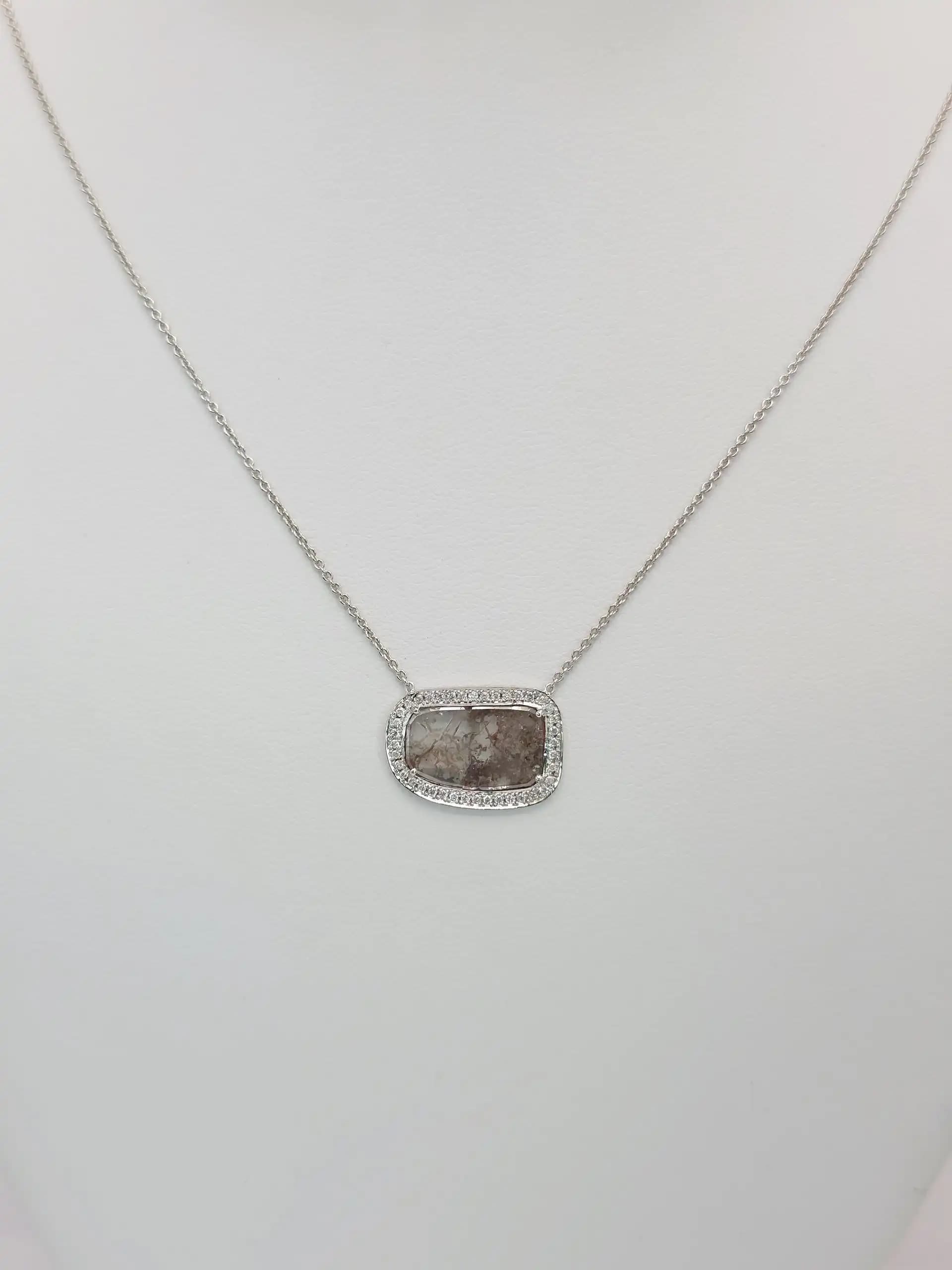 1.61 cts natural diamond slice halo pendant necklace in 14K white gold