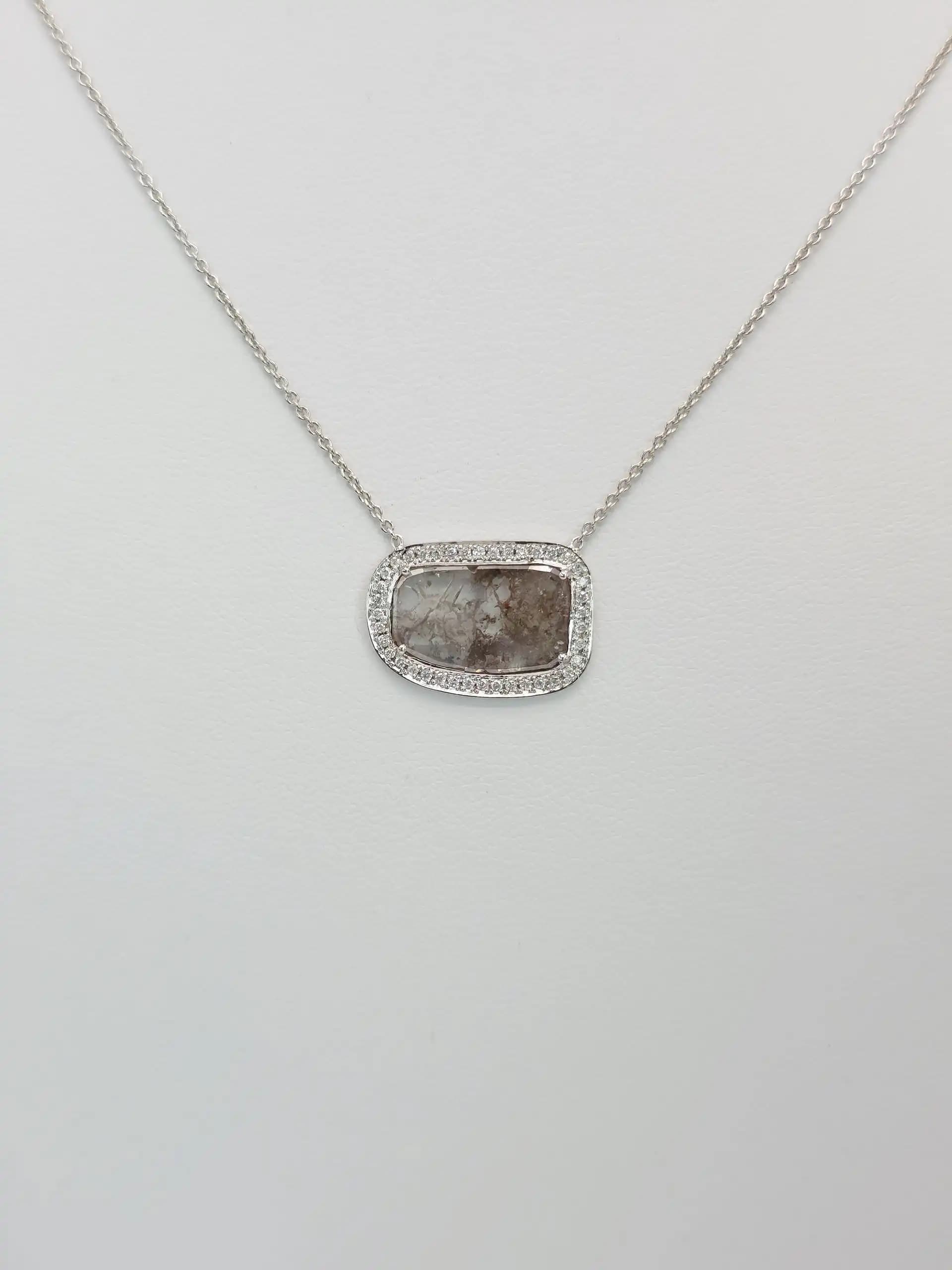 1.61 cts natural diamond slice halo pendant necklace in 14K white gold