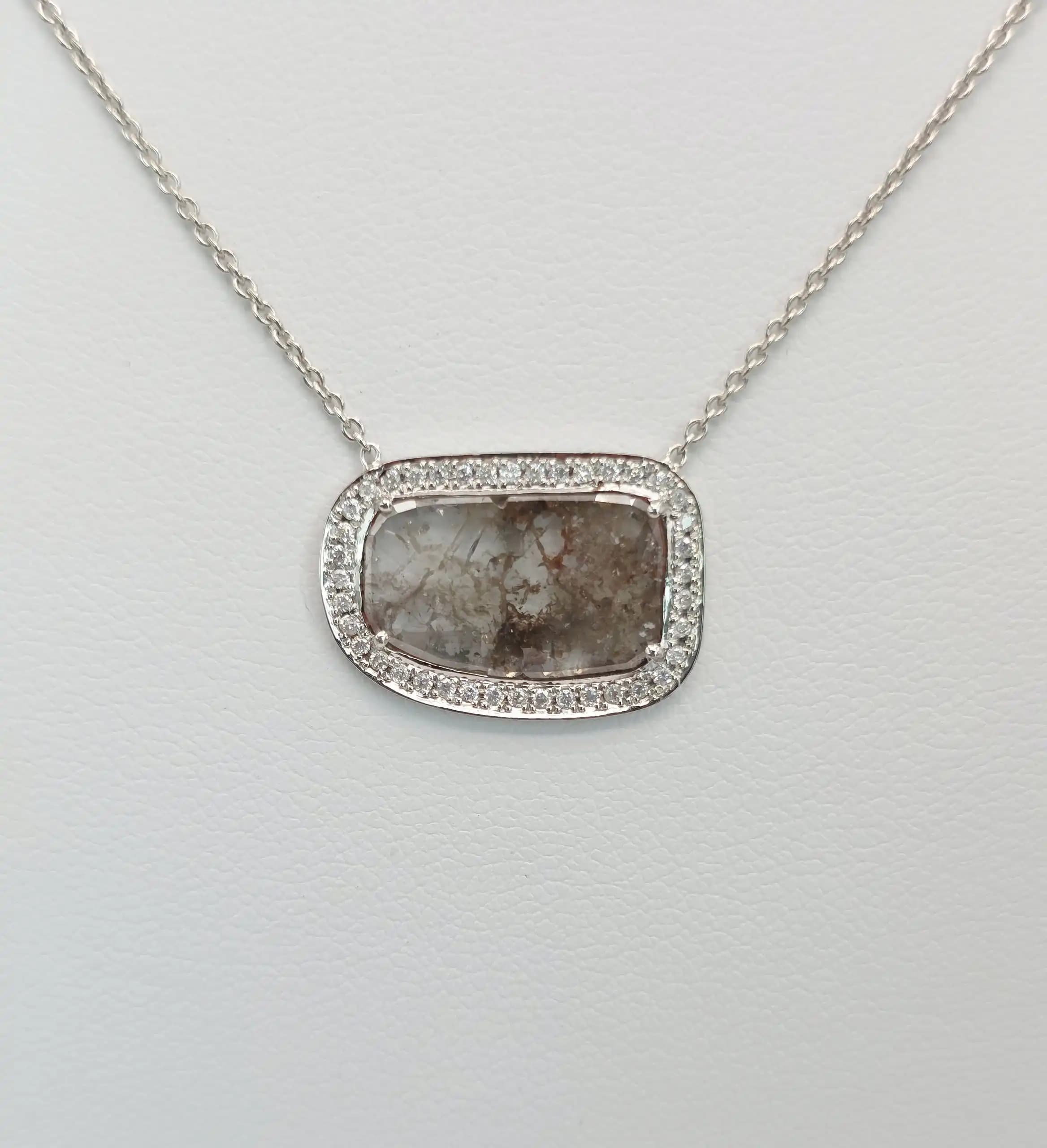 1.61 cts natural diamond slice halo pendant necklace in 14K white gold