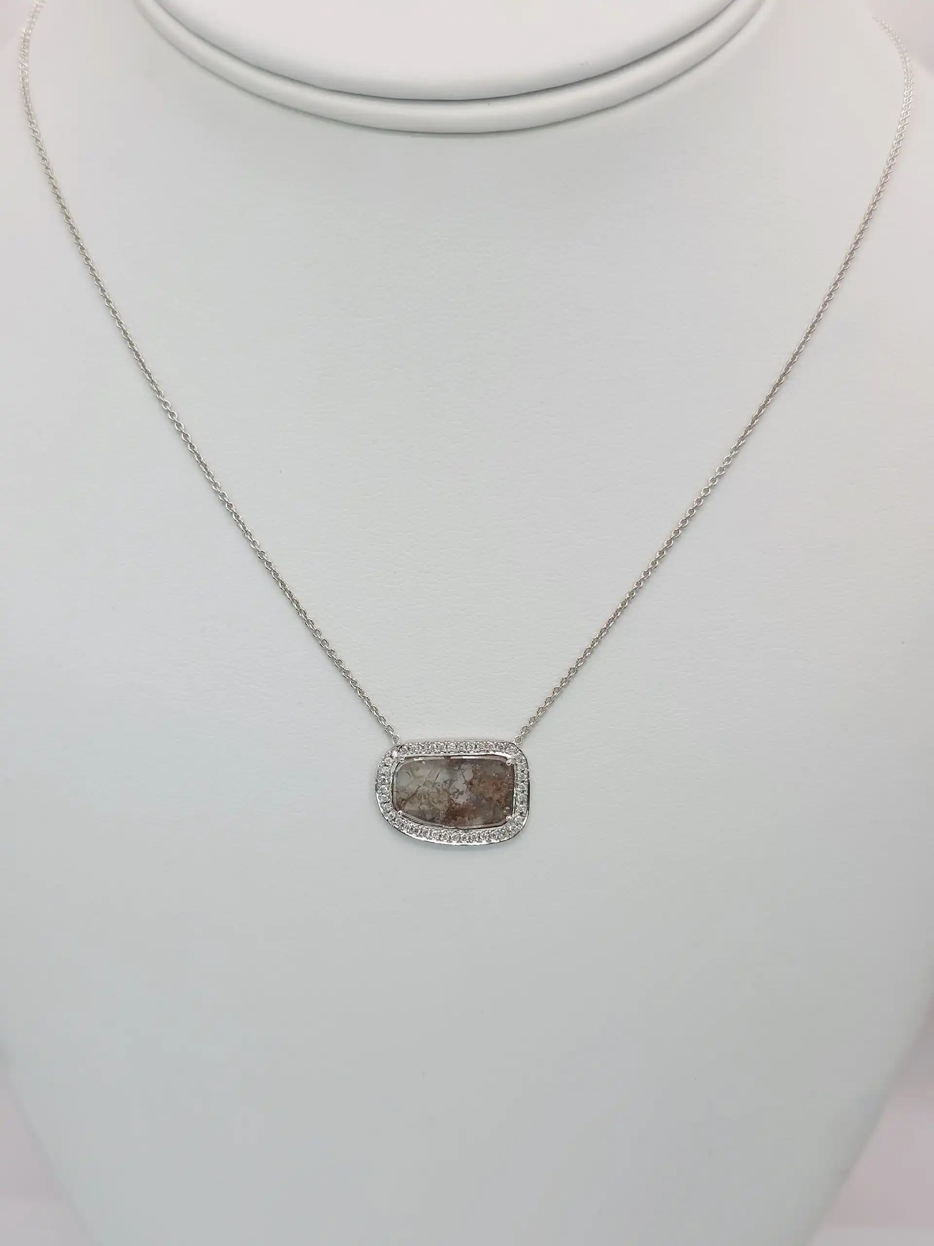 1.61 cts natural diamond slice halo pendant necklace in 14K white gold