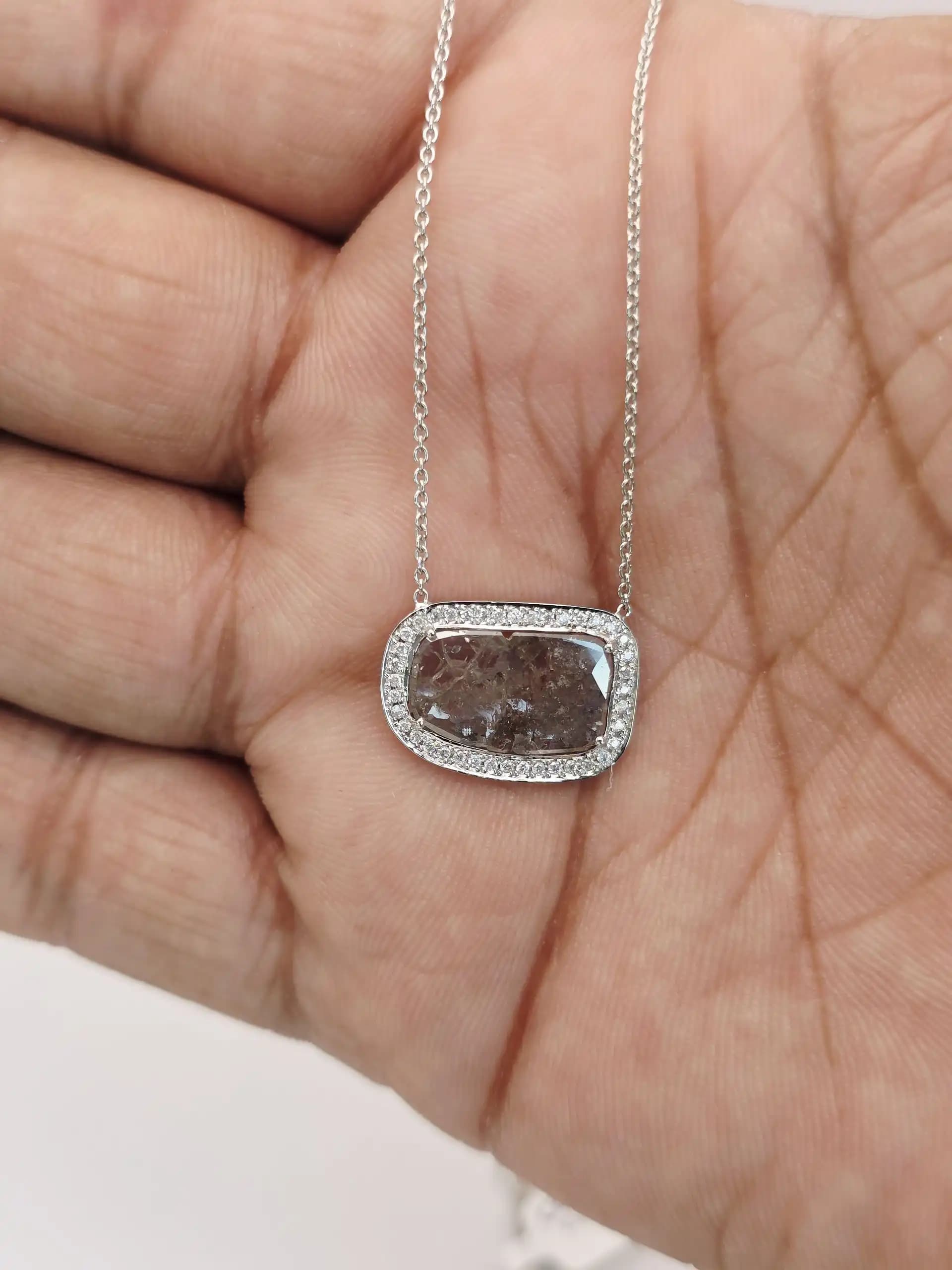 1.61 cts natural diamond slice halo pendant necklace in 14K white gold