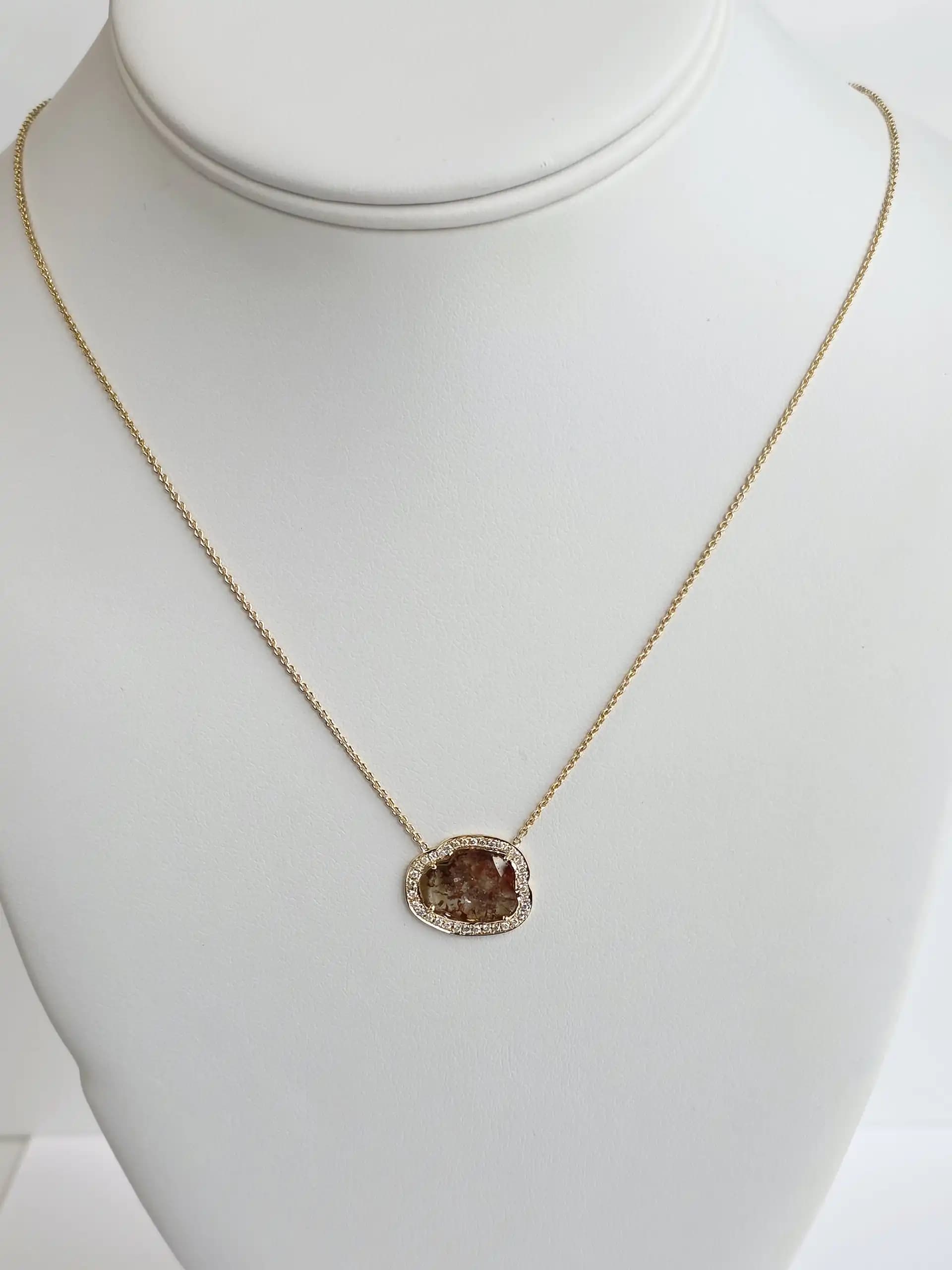 1.50 cts natural diamond slice pendant necklace in 14K yellow gold