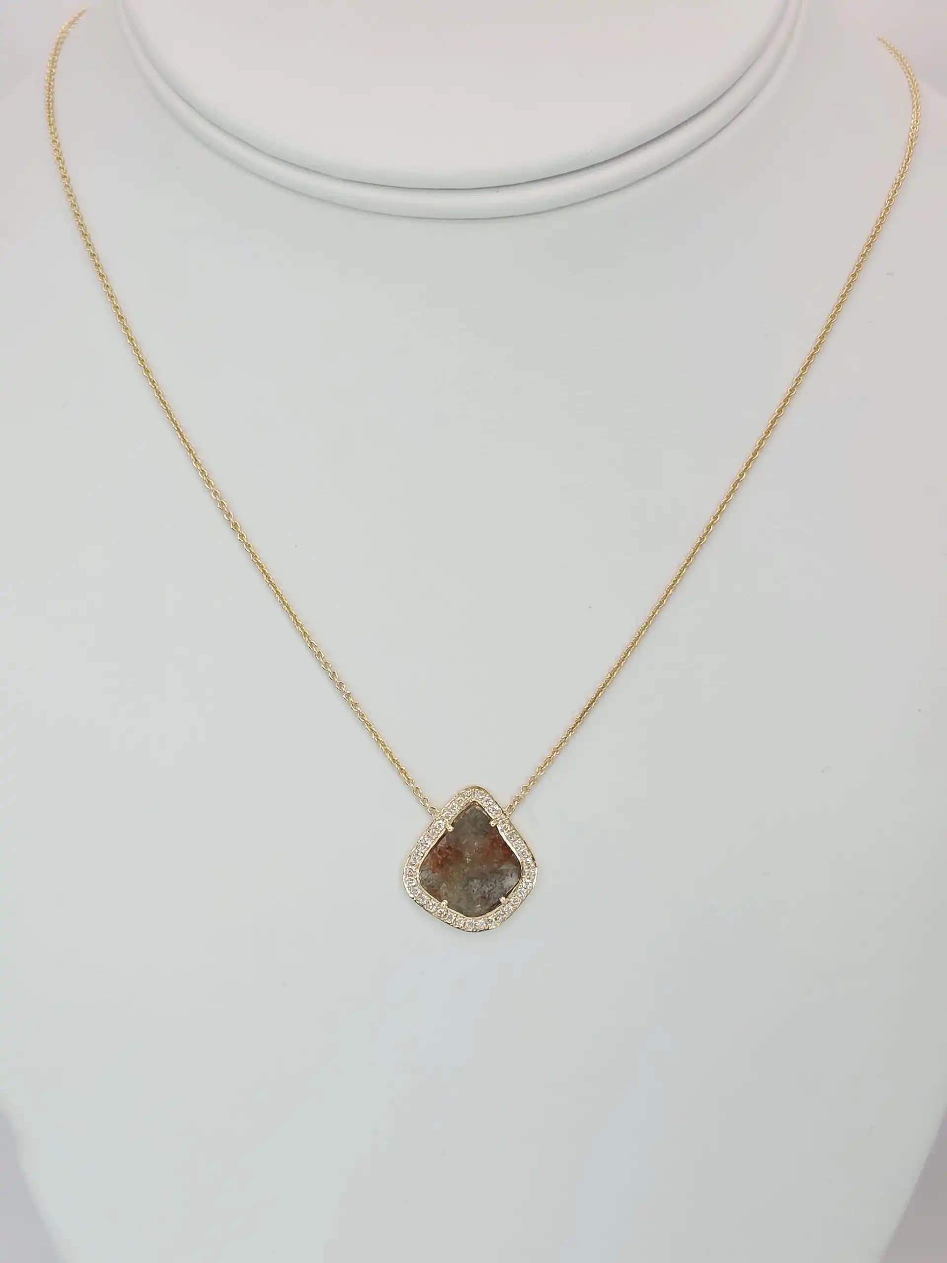1.42 cts natural diamond slice halo pendant necklace in 14K yellow gold