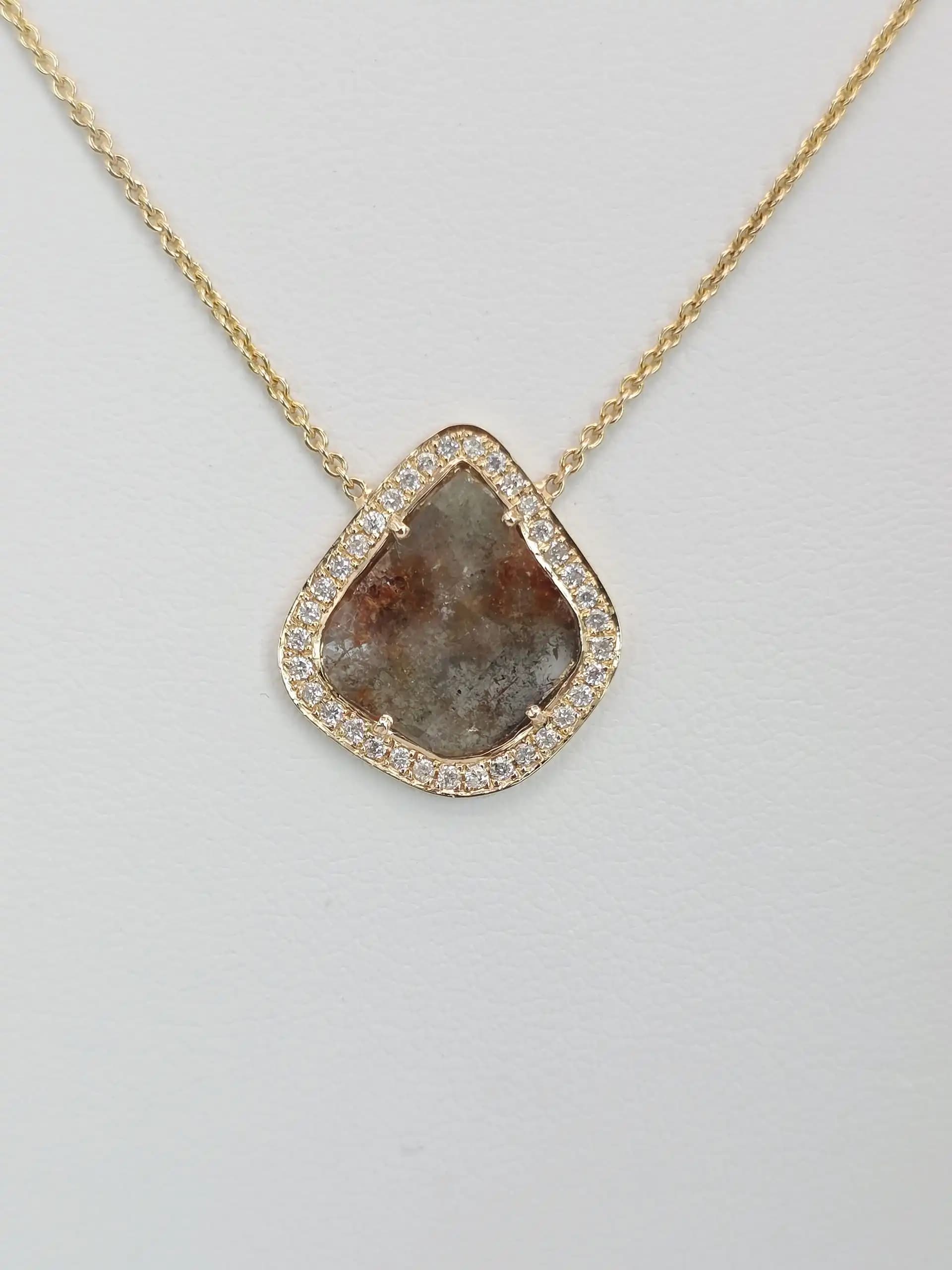 1.42 cts natural diamond slice halo pendant necklace in 14K yellow gold