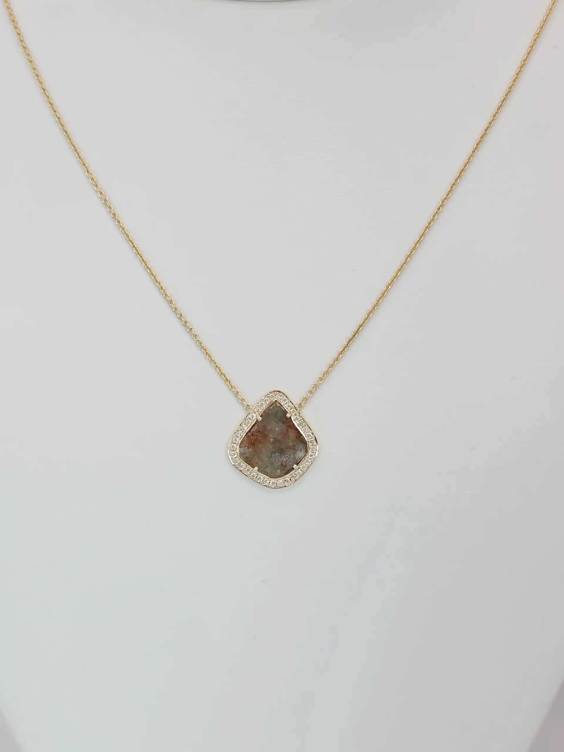 1.42 cts natural diamond slice halo pendant necklace in 14K yellow gold