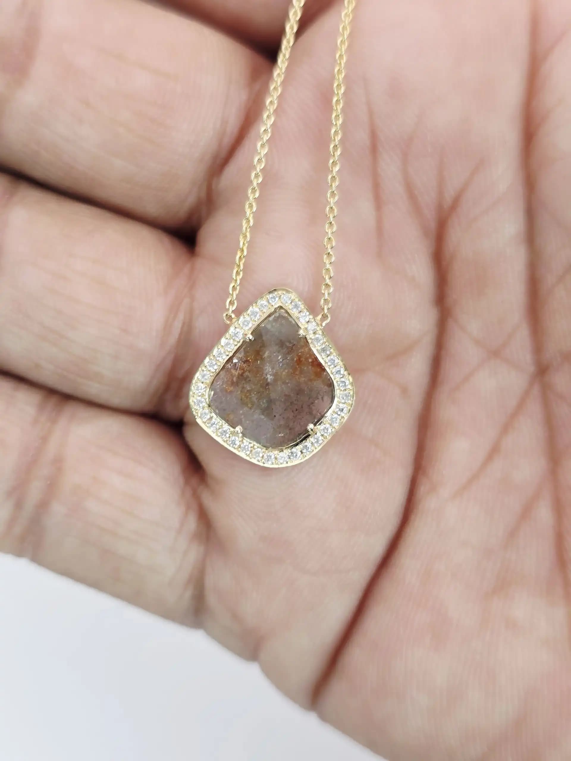 1.42 cts natural diamond slice halo pendant necklace in 14K yellow gold