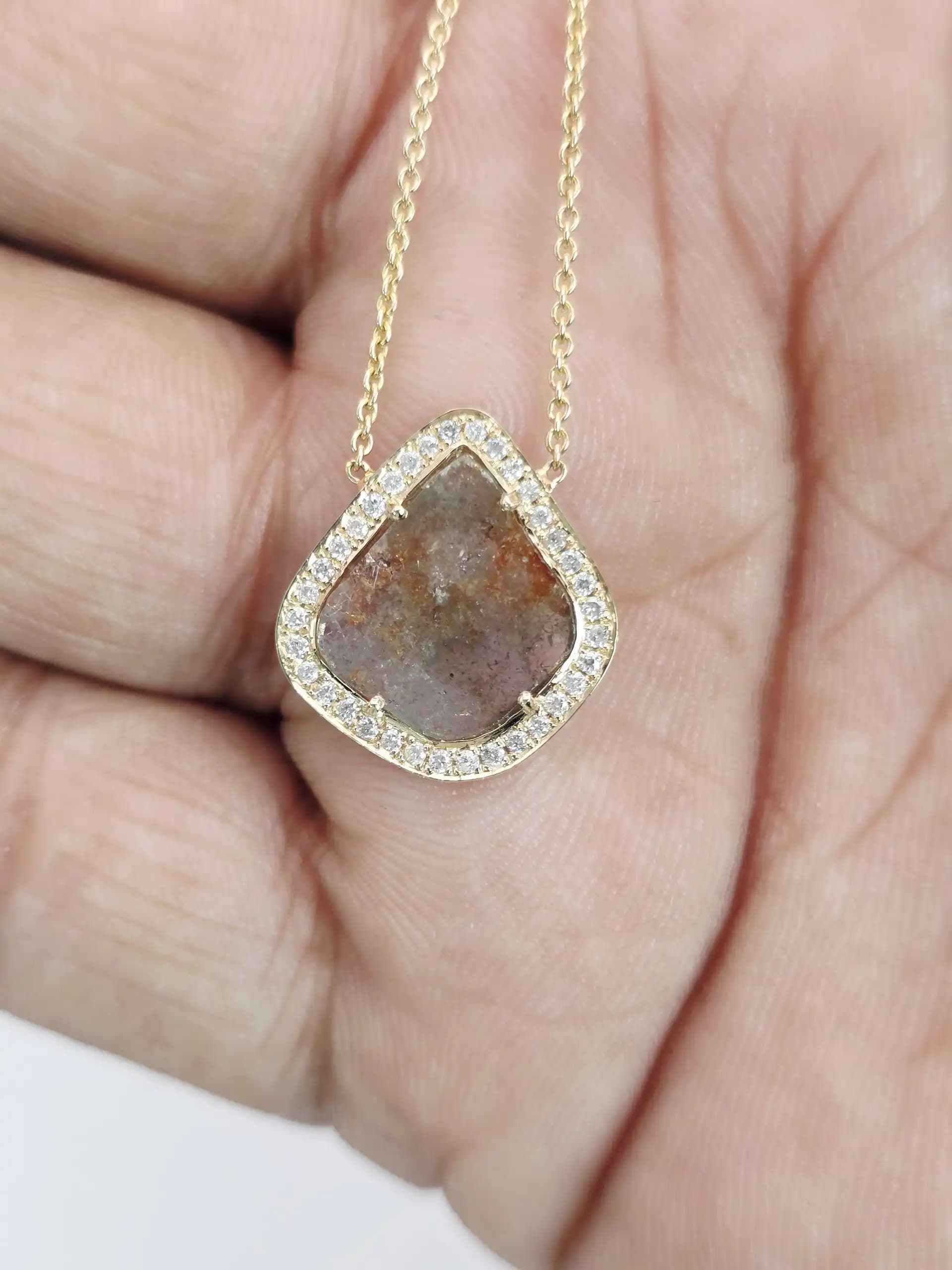 1.42 cts natural diamond slice halo pendant necklace in 14K yellow gold