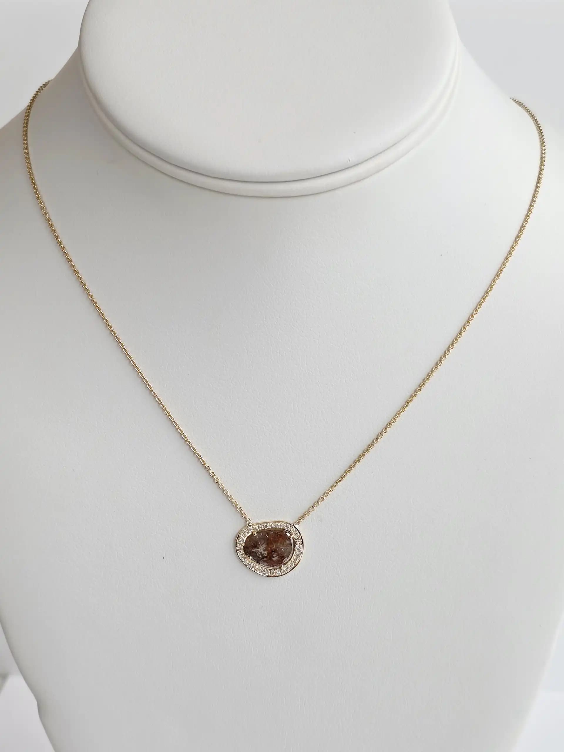 1.73 cts natural diamond slice pendant necklace in 14K yellow gold