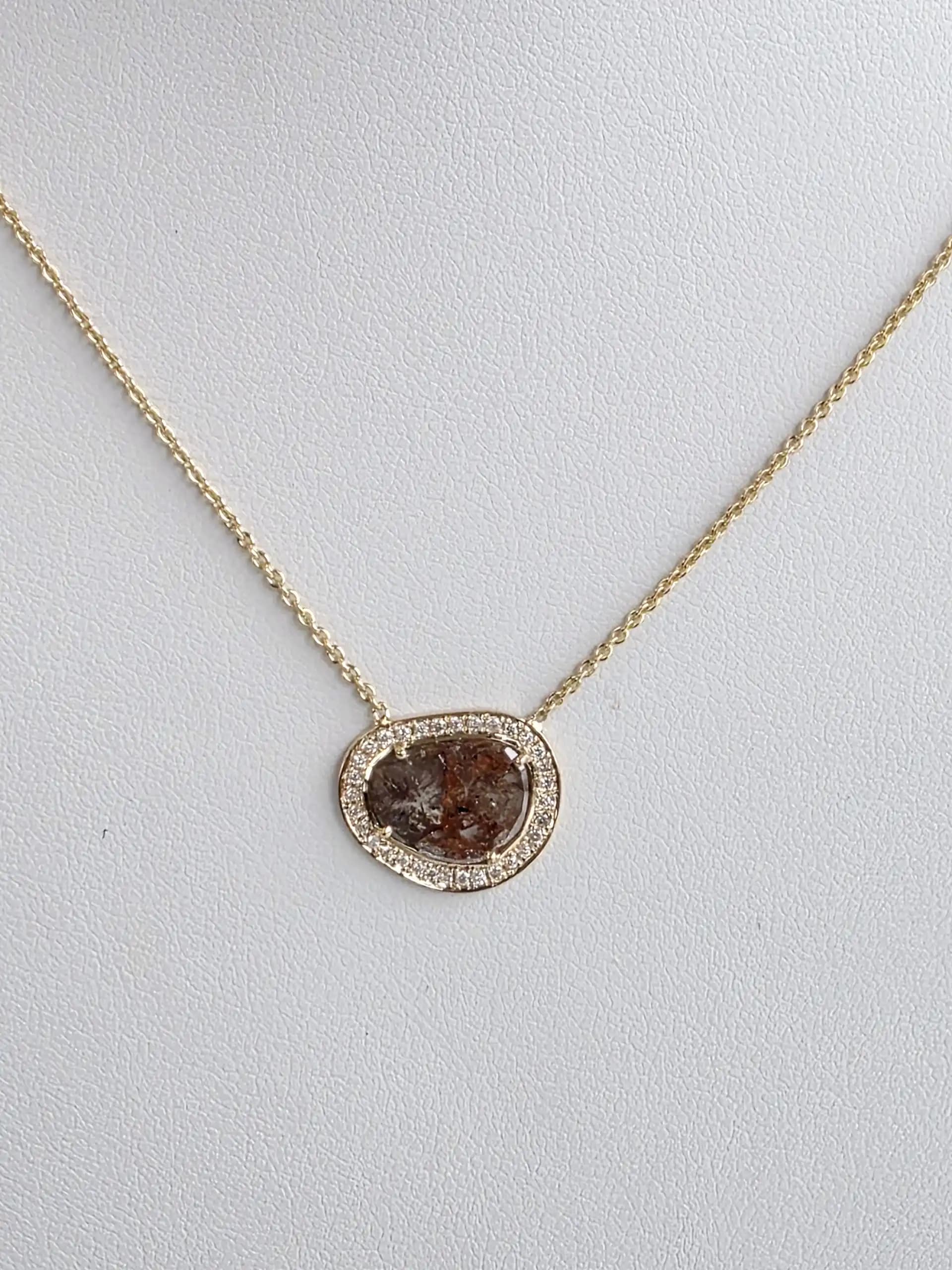1.73 cts natural diamond slice pendant necklace in 14K yellow gold