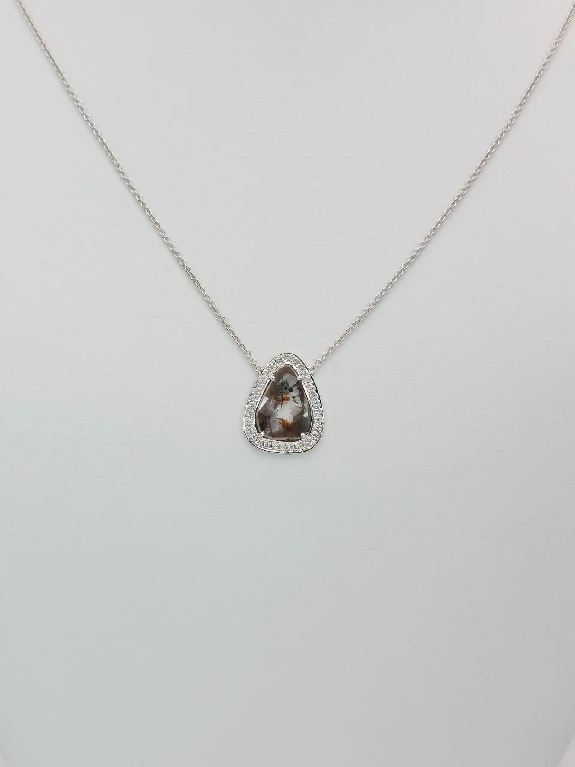 1.85 cts natural diamond slice halo pendant necklace in 14K white gold