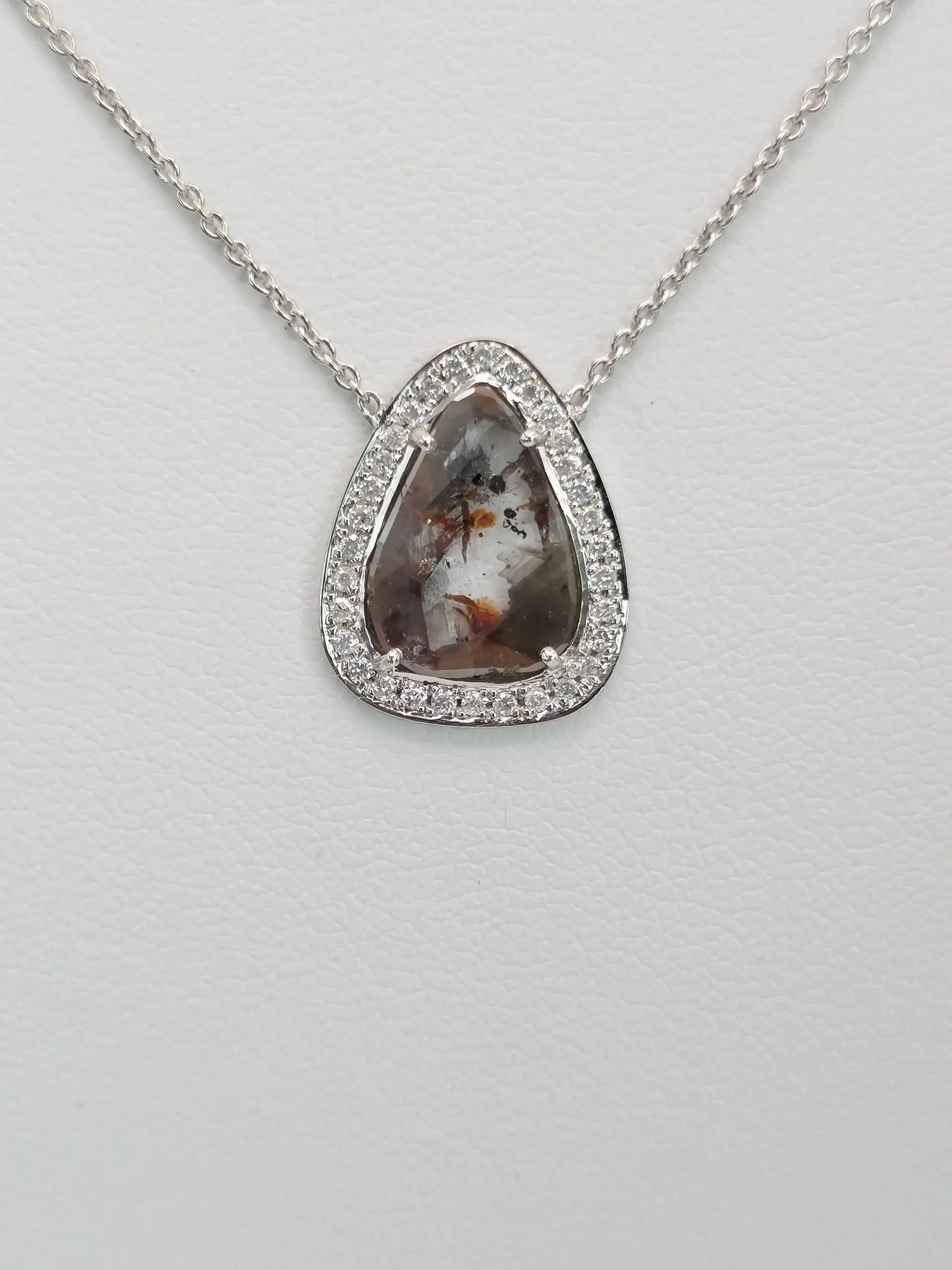 1.85 cts natural diamond slice halo pendant necklace in 14K white gold