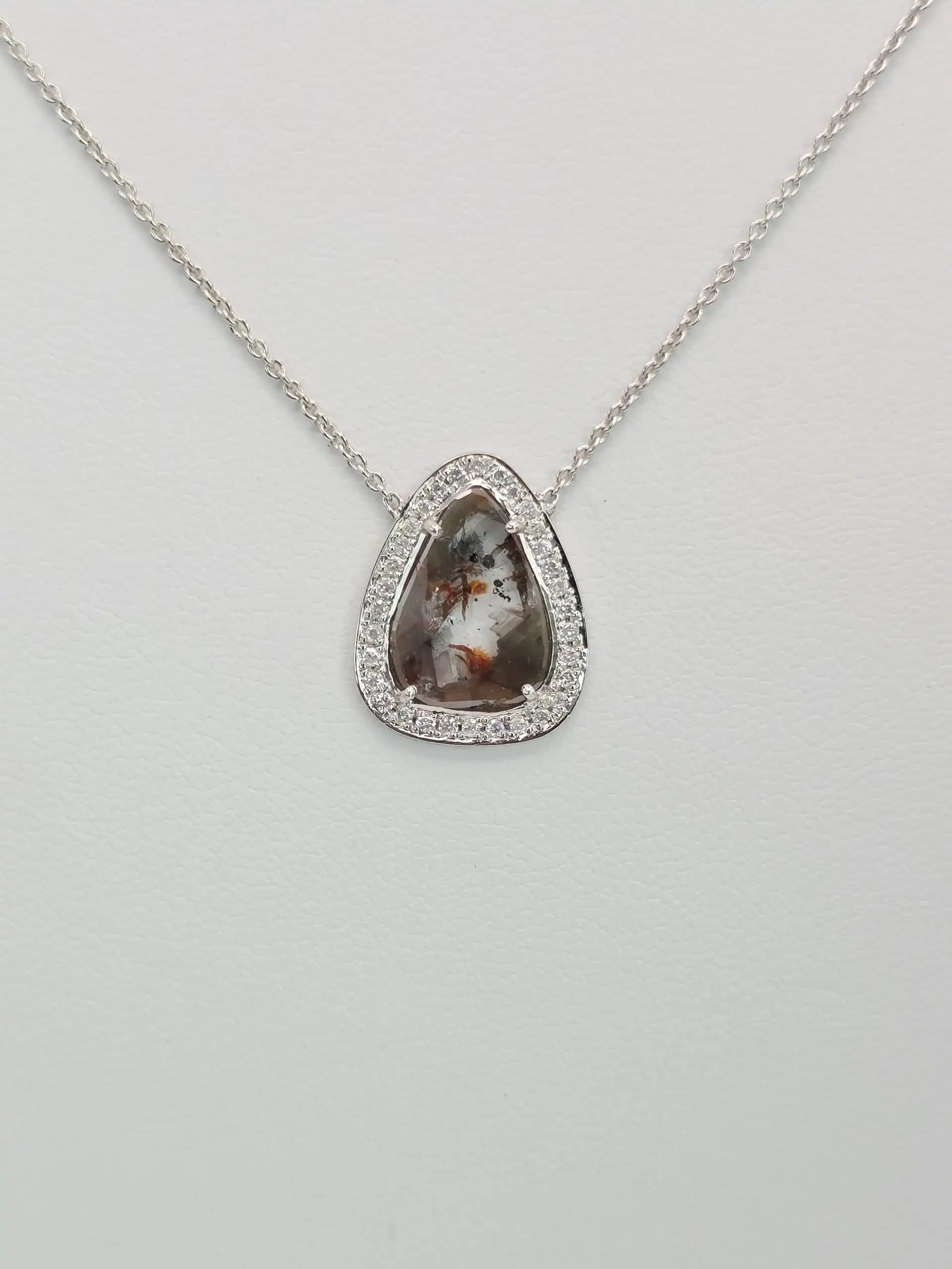 1.85 cts natural diamond slice halo pendant necklace in 14K white gold