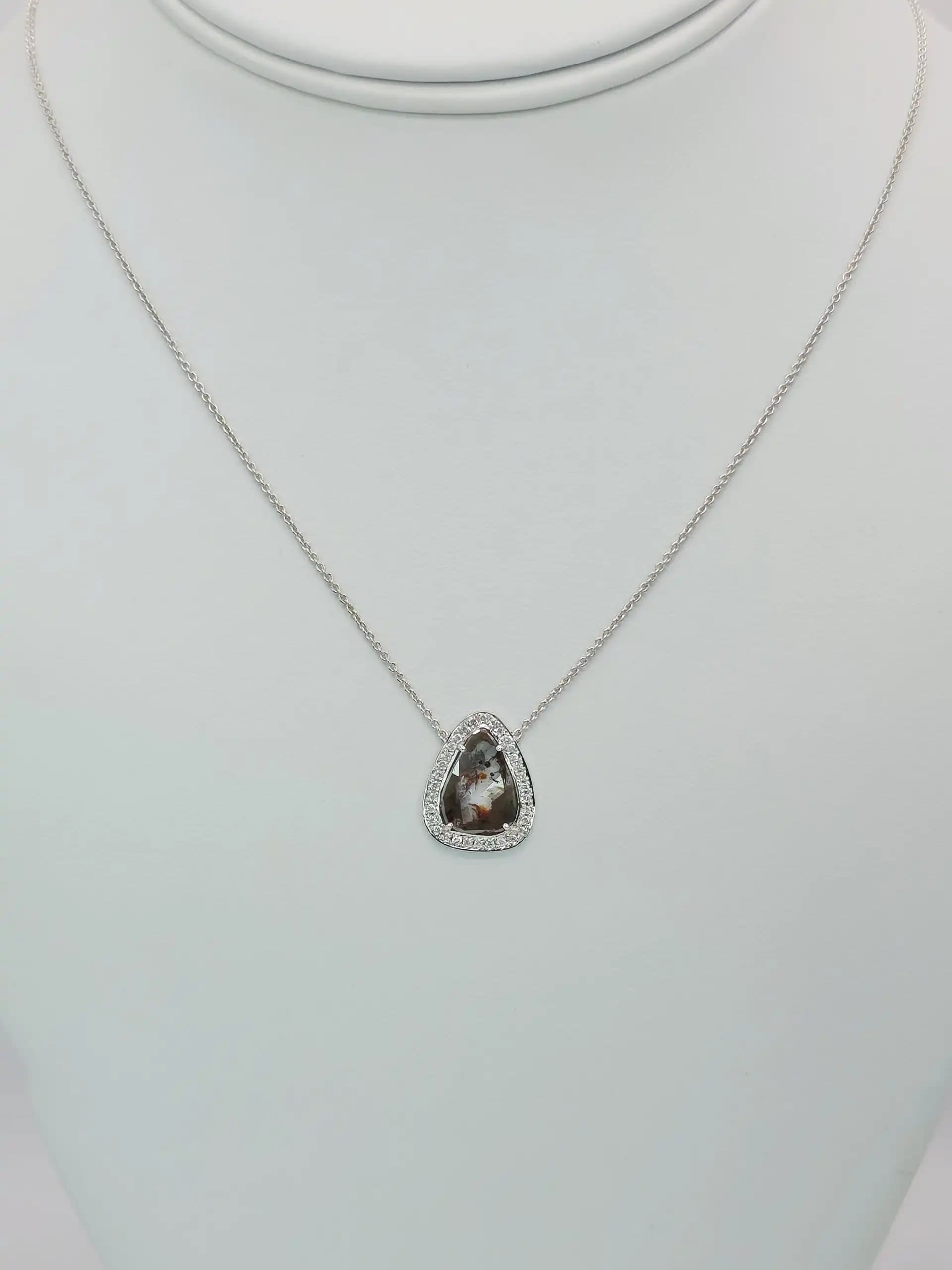 1.85 cts natural diamond slice halo pendant necklace in 14K white gold