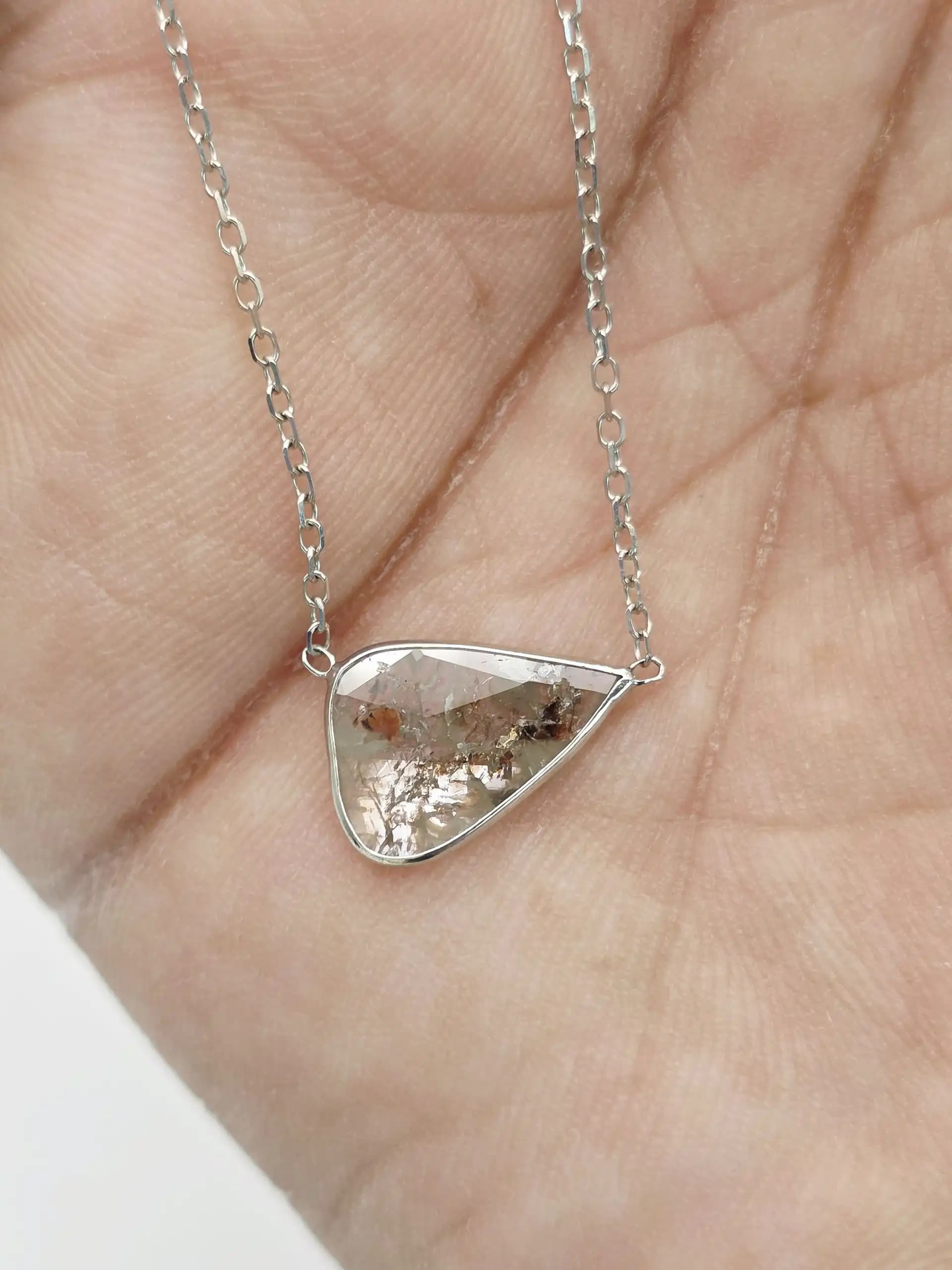 0.95 cts natural diamond slice pendant necklace in 14K white gold