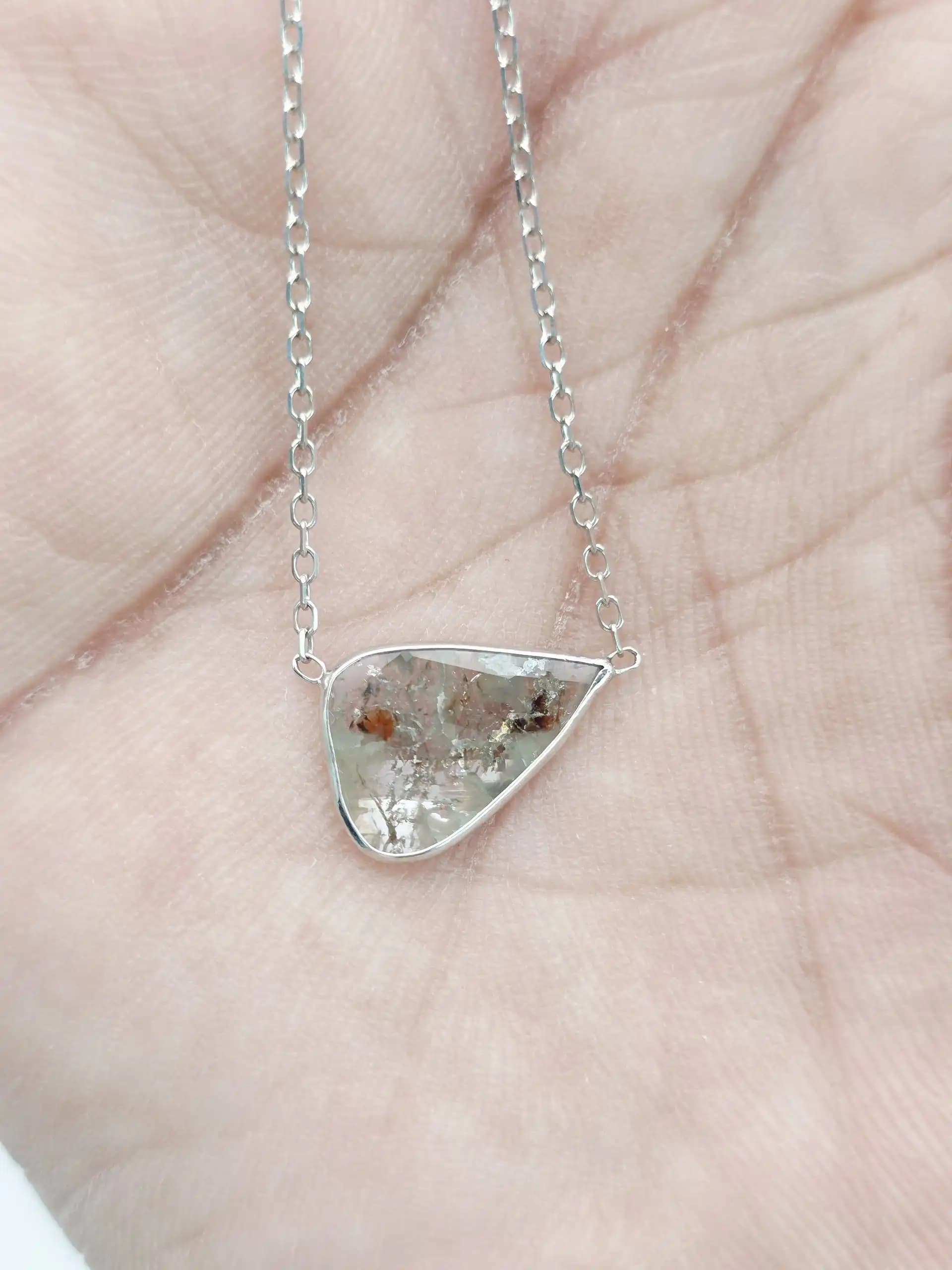 0.95 cts natural diamond slice pendant necklace in 14K white gold