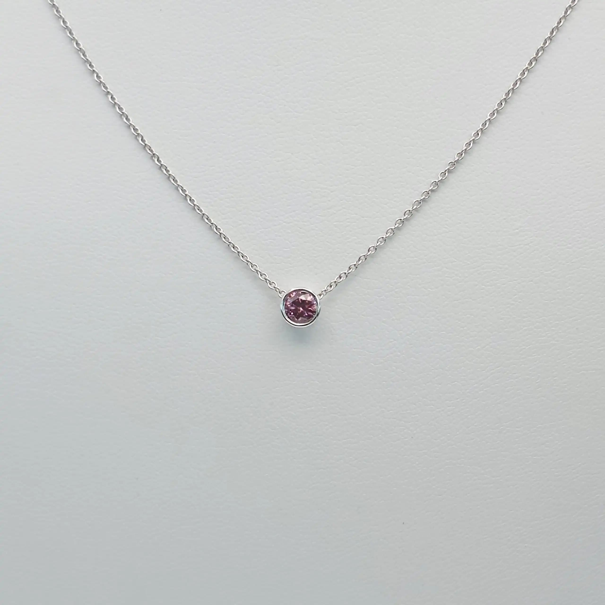 Red Diamond Bezel Set Solitair Pendent Necklace