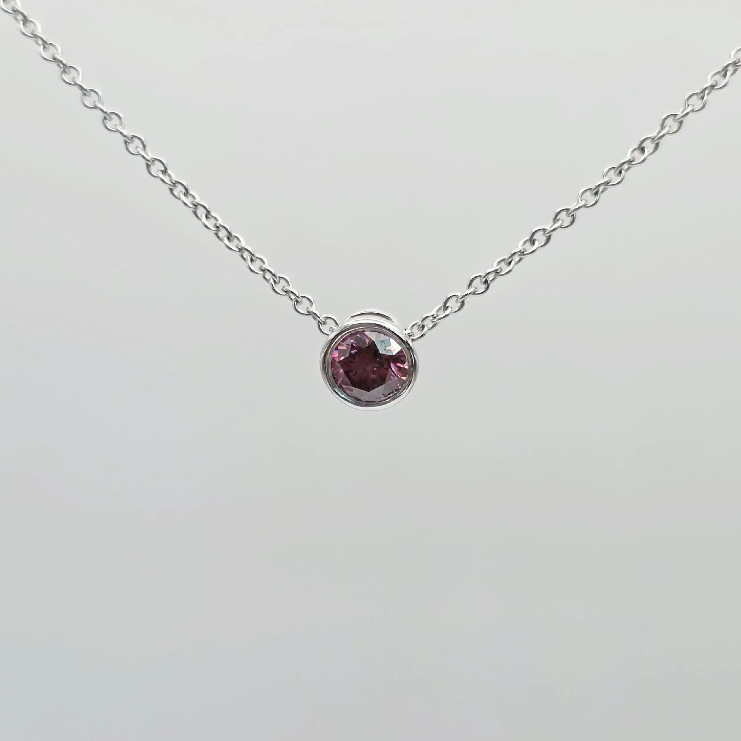 Red Diamond Bezel Set Solitair Pendent Necklace