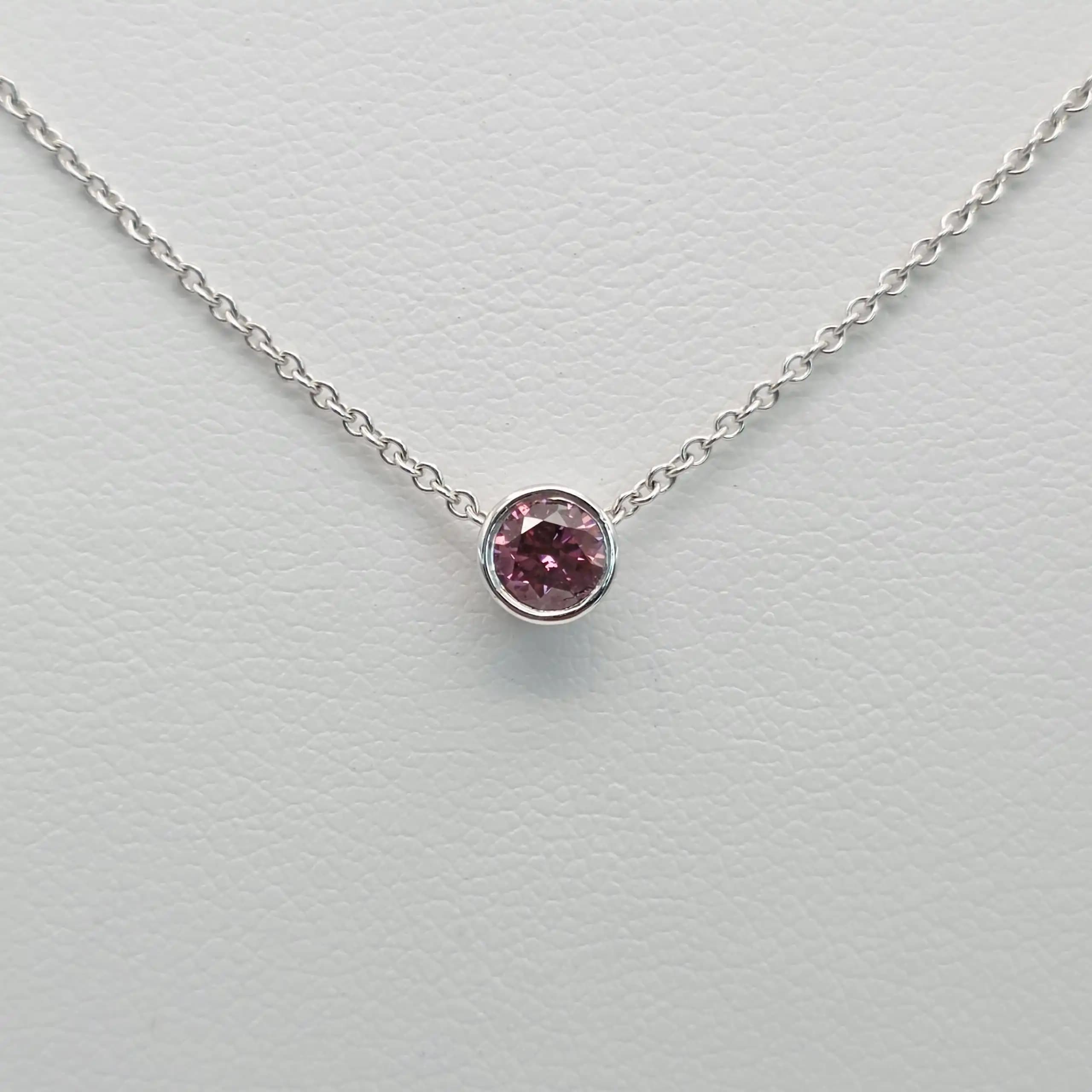 Red Diamond Bezel Set Solitair Pendent Necklace