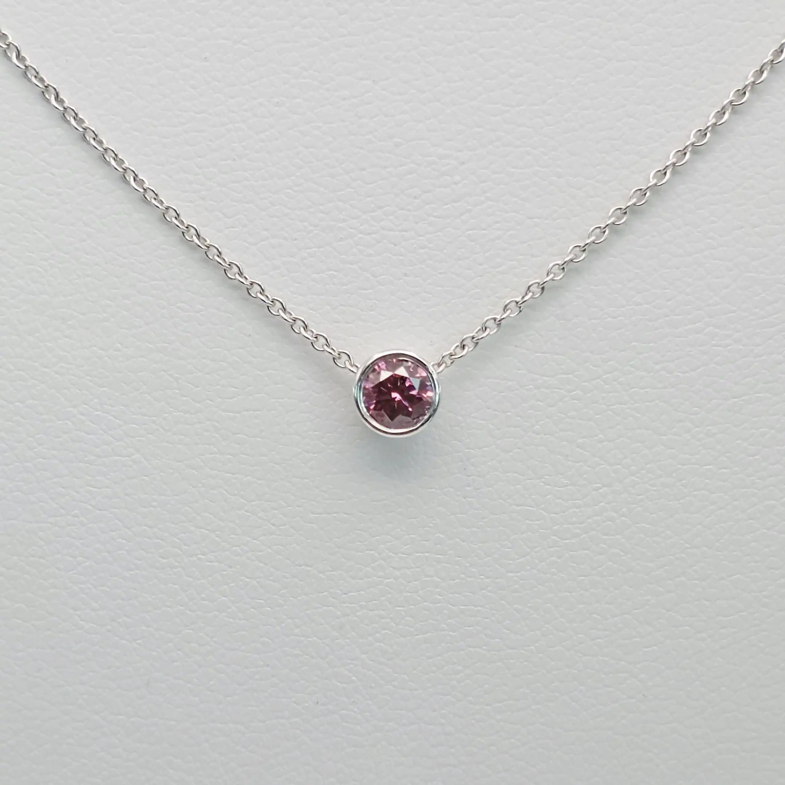 Red Diamond Bezel Set Solitair Pendent Necklace