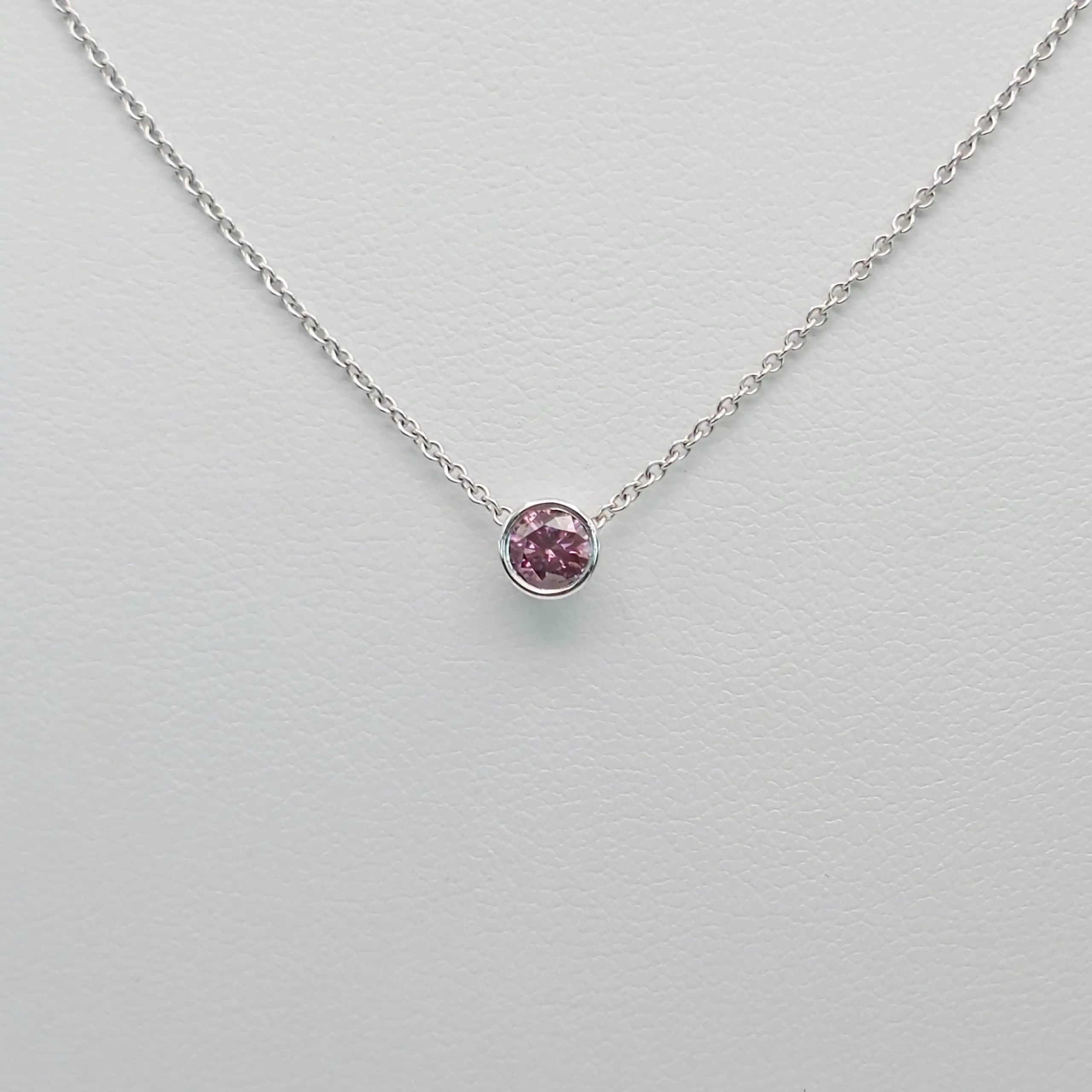 Red Diamond Bezel Set Solitair Pendent Necklace