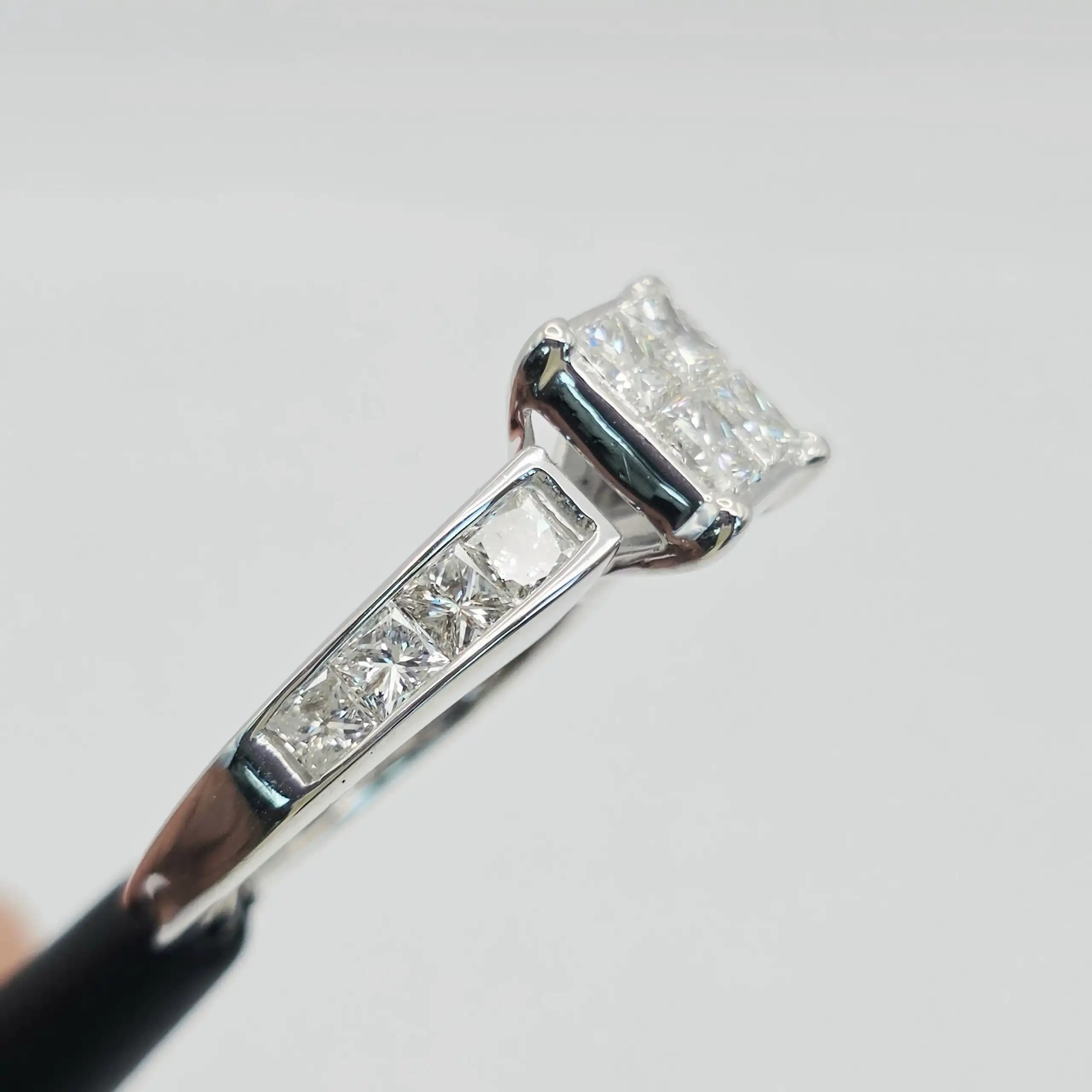 1.80 cts princess cut natural diamond invisible set ring in 14K white gold