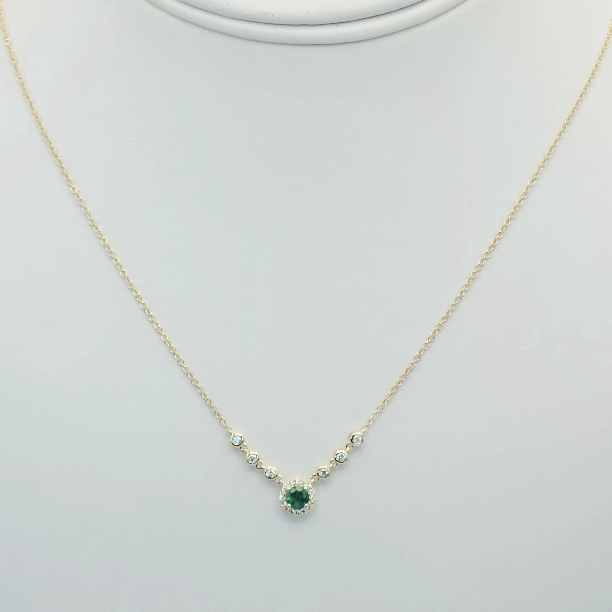 0.08 cts natural emerald and diamond curved bar necklace in 14K yellow gold
