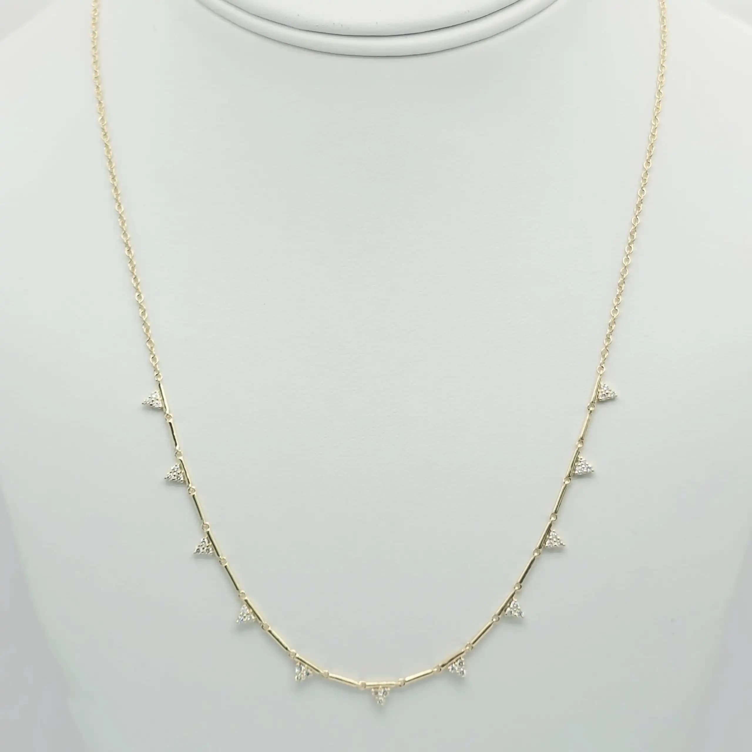 0.36 cts round natural diamond triangle station necklace in 14K yellow gold