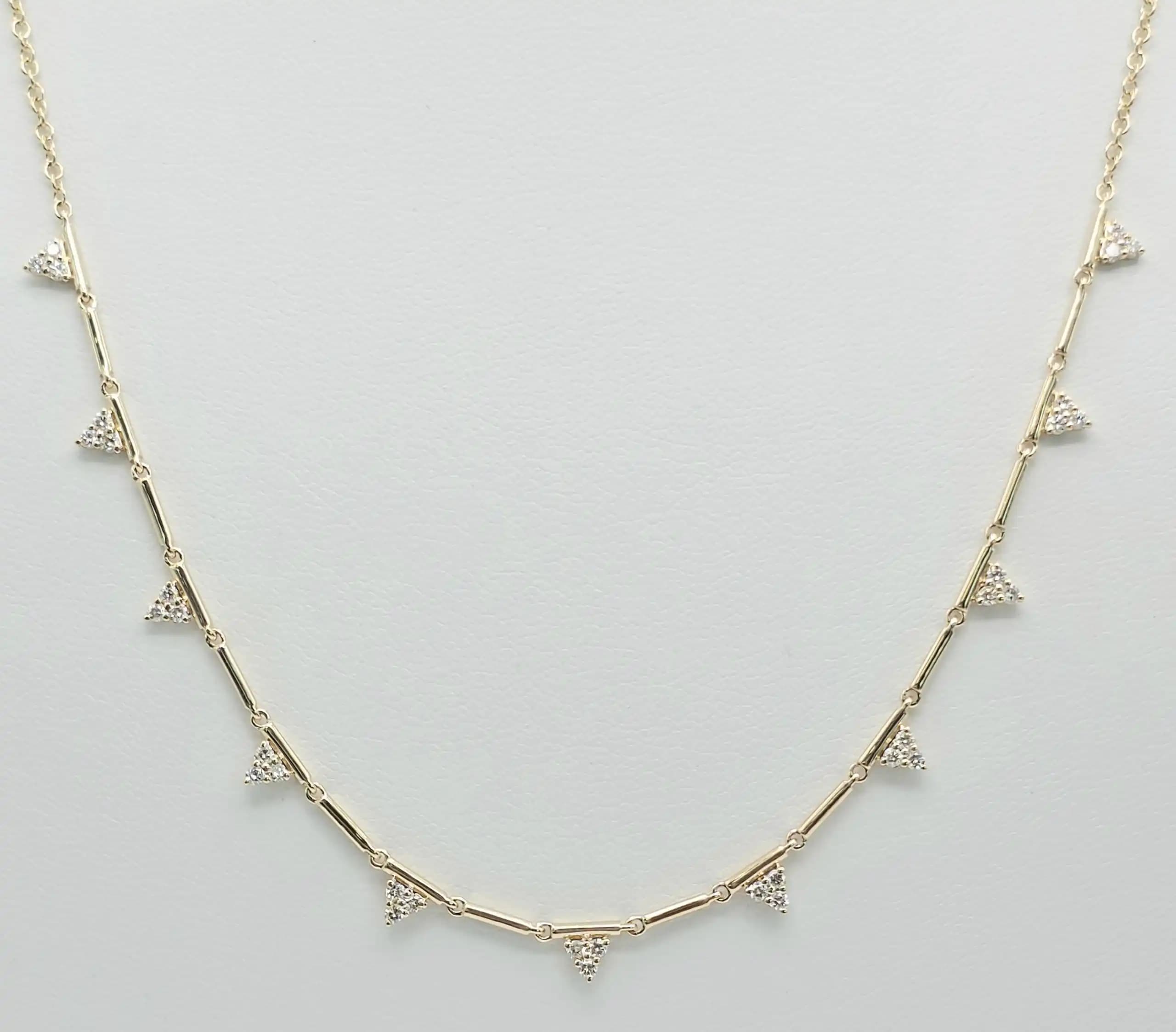 0.36 cts round natural diamond triangle station necklace in 14K yellow gold