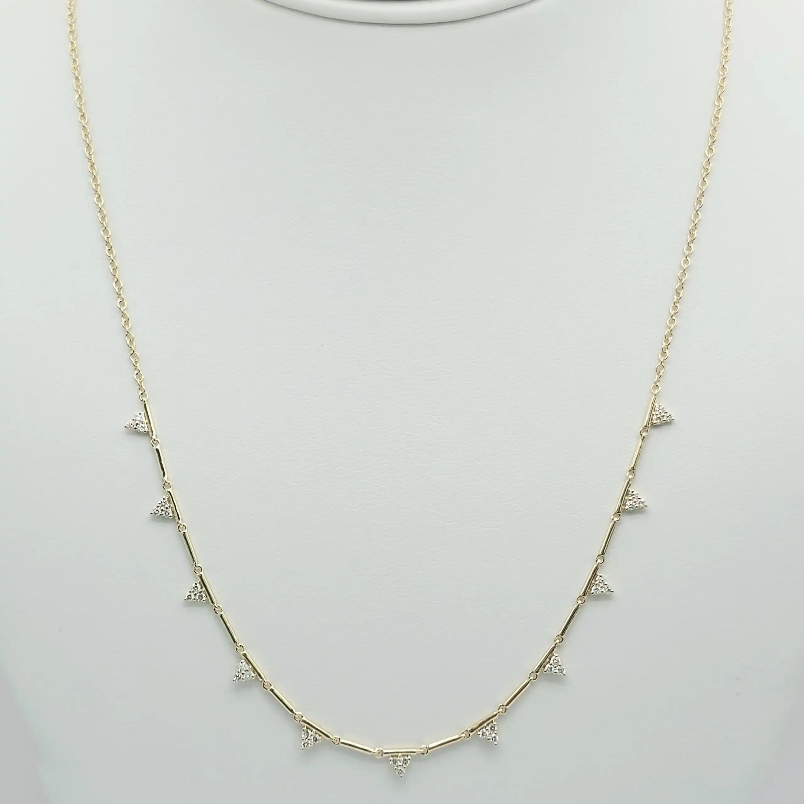 0.36 cts round natural diamond triangle station necklace in 14K yellow gold