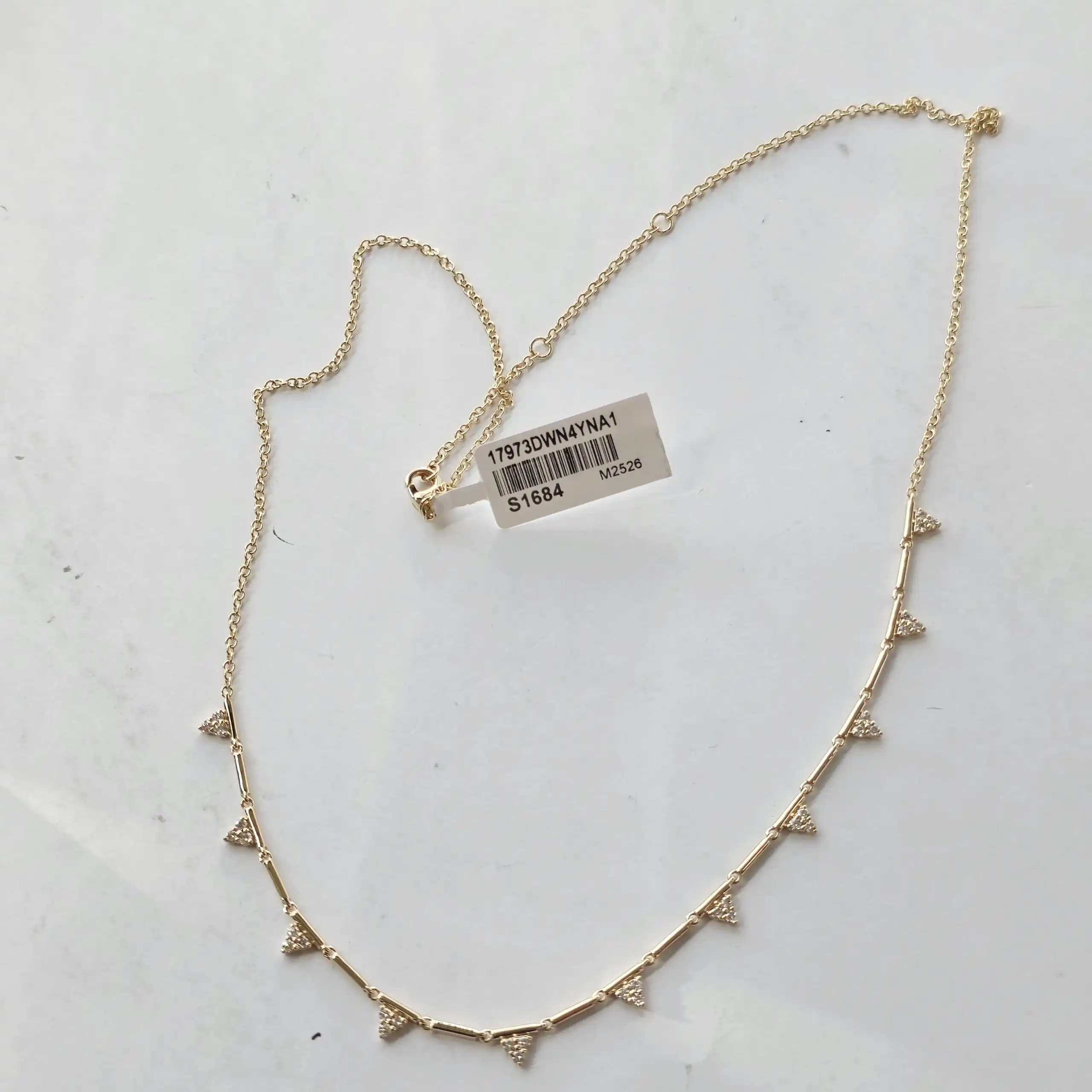 0.36 cts round natural diamond triangle station necklace in 14K yellow gold