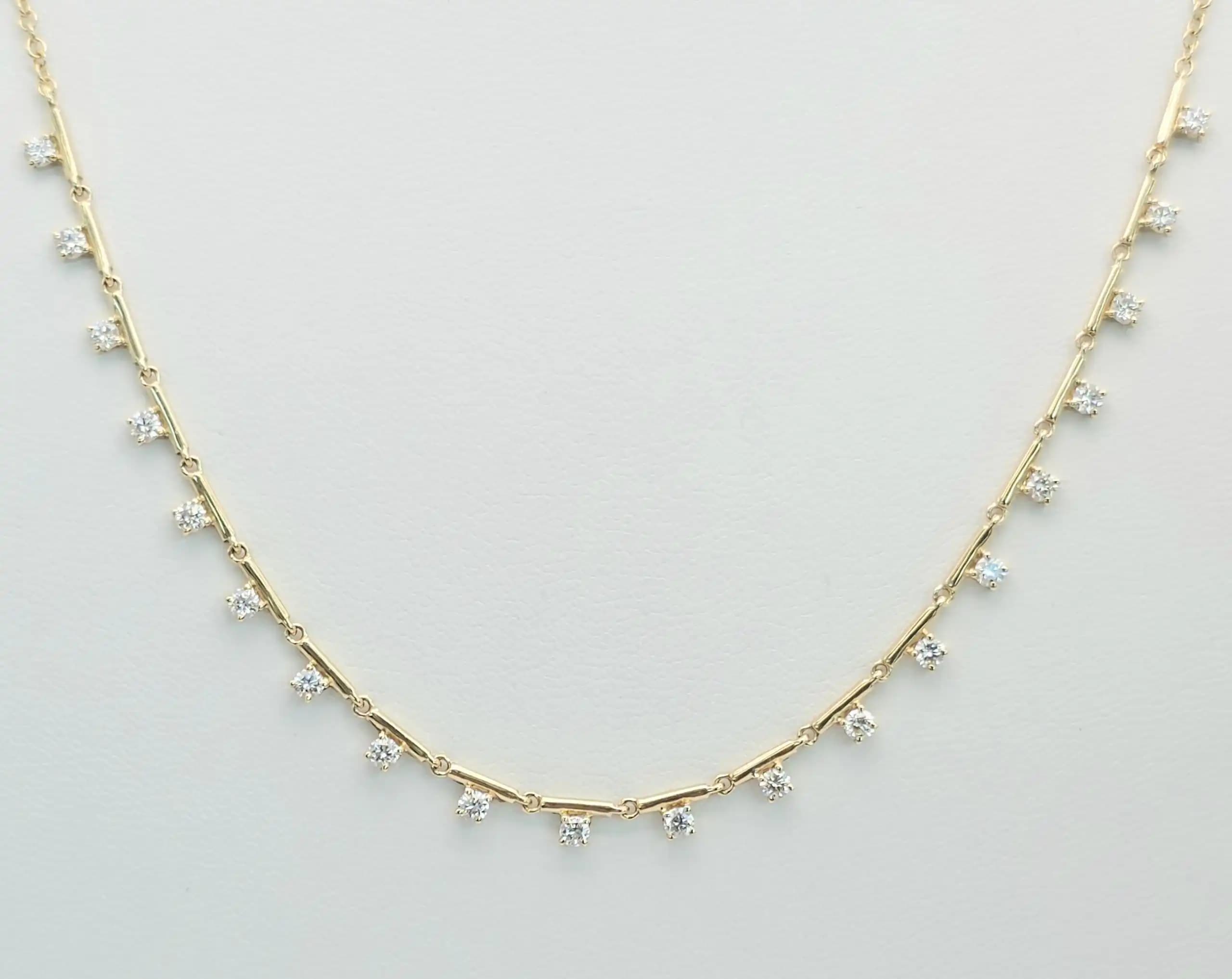 0.71 cts round natural diamond triangle station necklace in 14K yellow gold