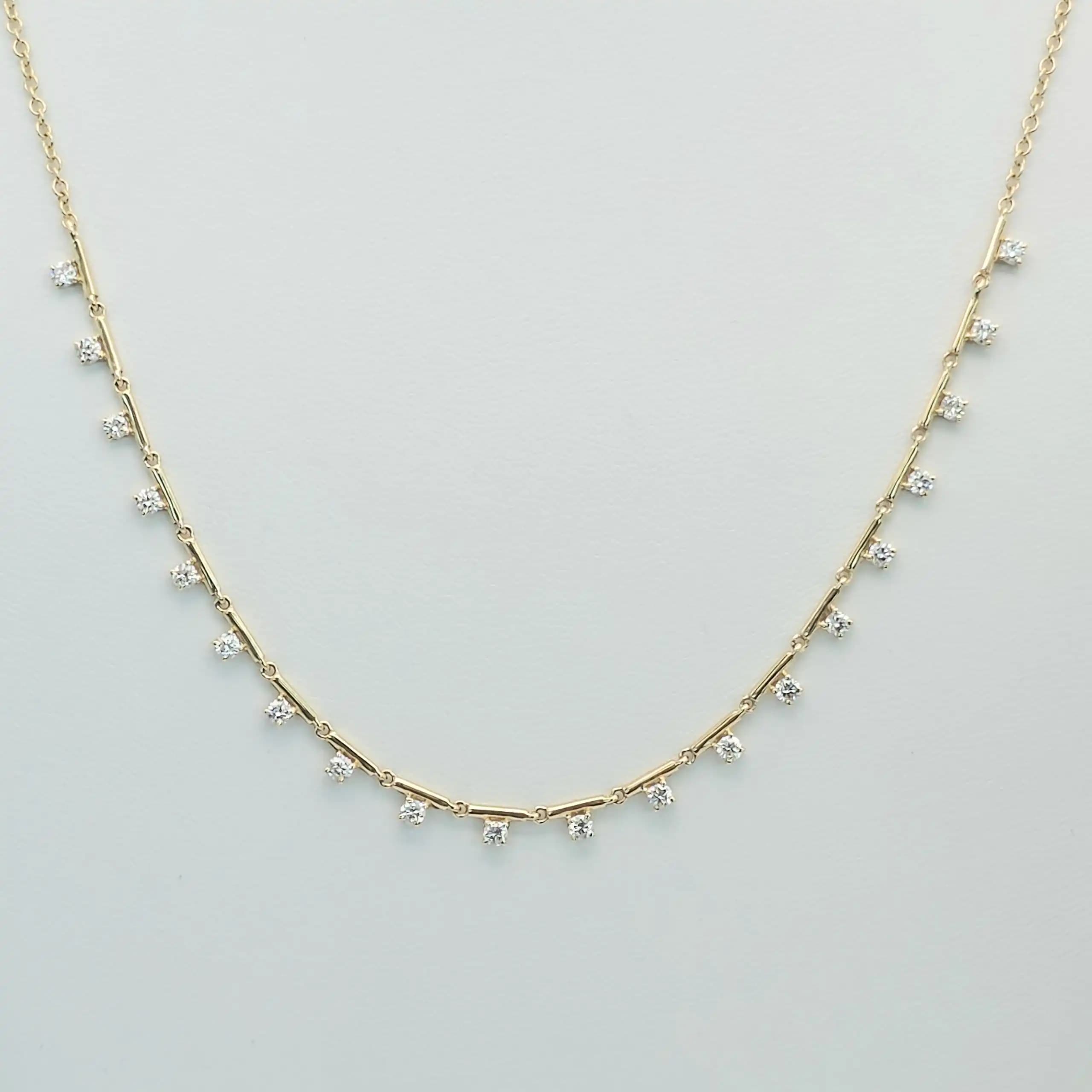 0.71 cts round natural diamond triangle station necklace in 14K yellow gold