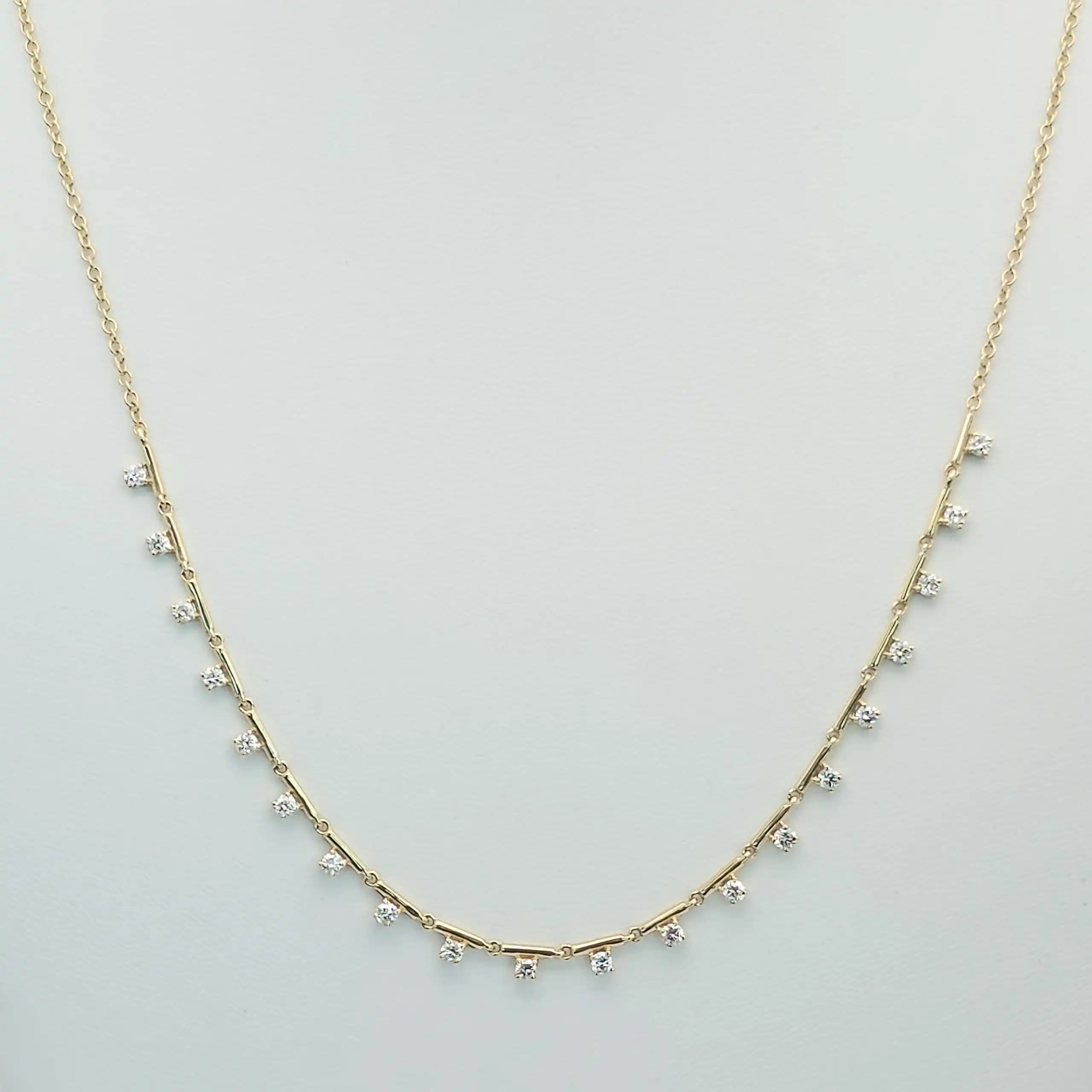 0.71 cts round natural diamond triangle station necklace in 14K yellow gold