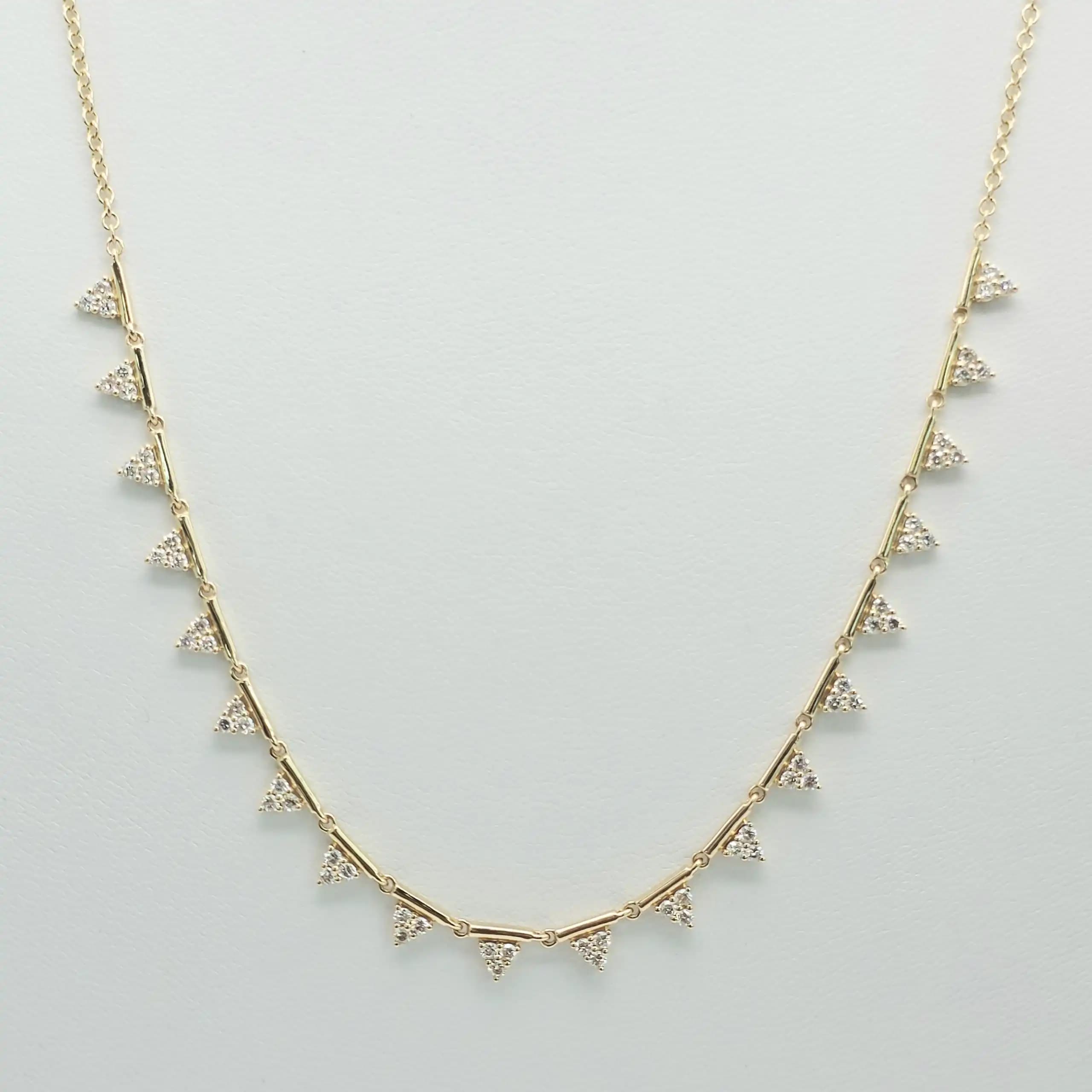 0.65 cts round natural diamond triangle fringe necklace in 14K yellow gold